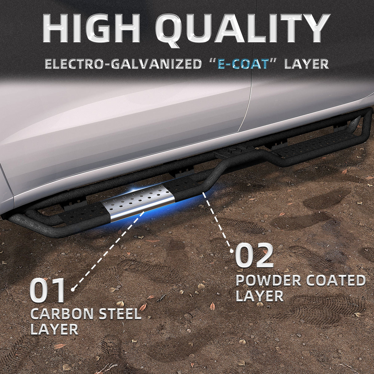 2PCS Running Boards Nerf Bars For 2019 - 2025 Chevy Silverado GMC Sierra 1500 Crew Cab - Fab Heavy Parts