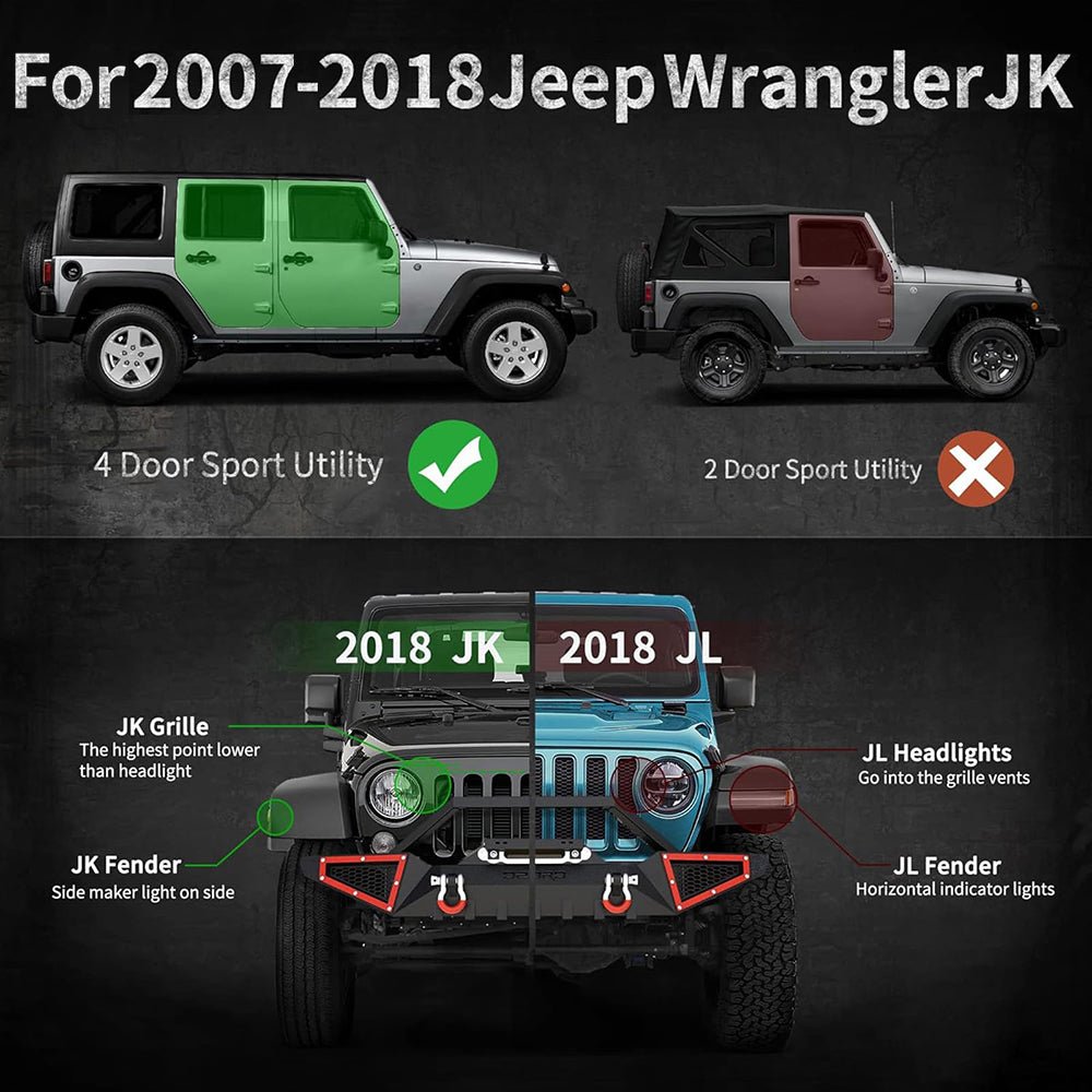 2PCS Running Boards Nerf Bars Side Steps For 07 - 18 Jeep Wrangler JK Unlimited 4 Door - Fab Heavy Parts
