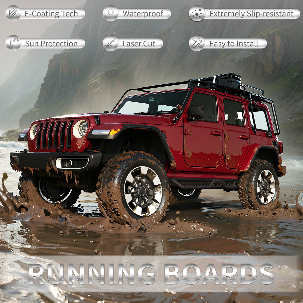 2PCS Running Boards Nerf Bars Side Steps For 2018 - 2025 Jeep Wrangler JL 4 Door - Fab Heavy Parts