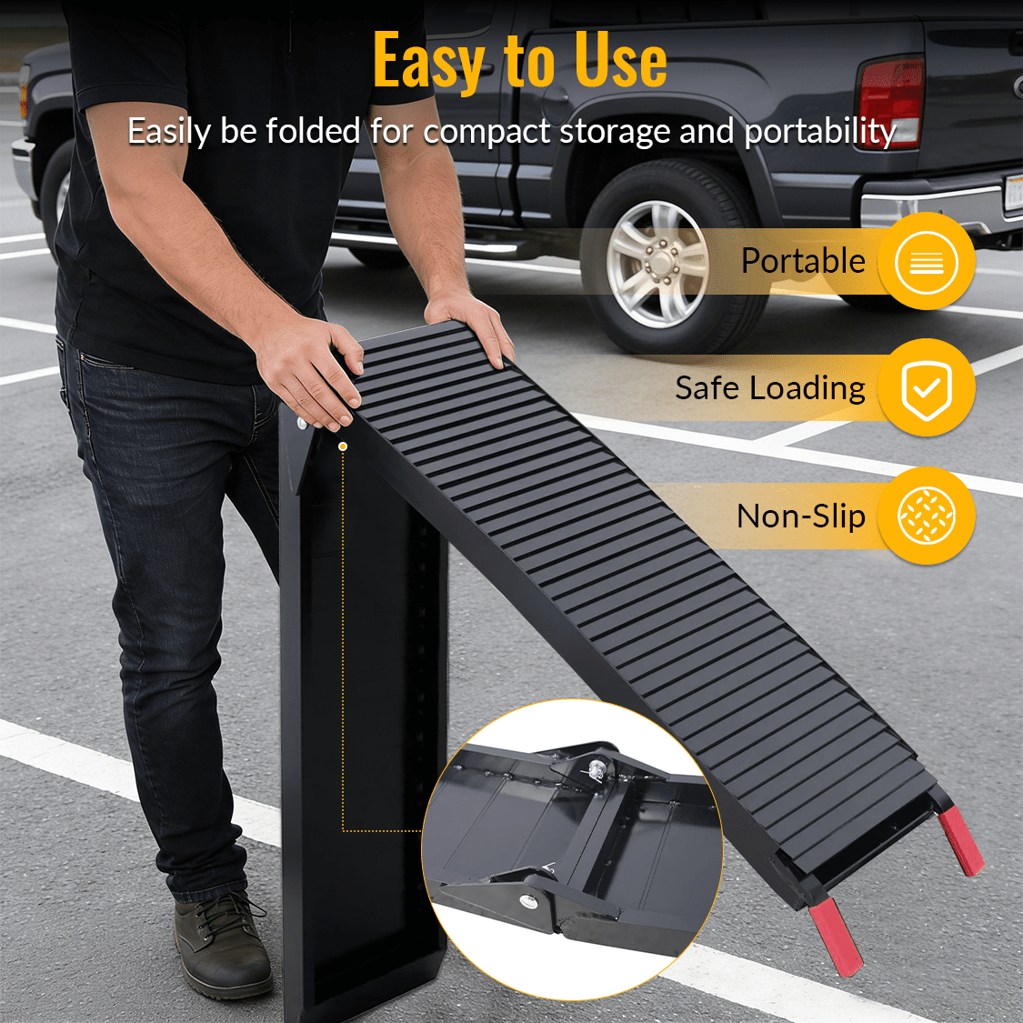 2PCS Truck Ramps 80"x12" Portable Loading Ramp 1500 LBS Capacity Aluminum Folding with Handle & Buckle - Black Coating - Fab Heavy Parts