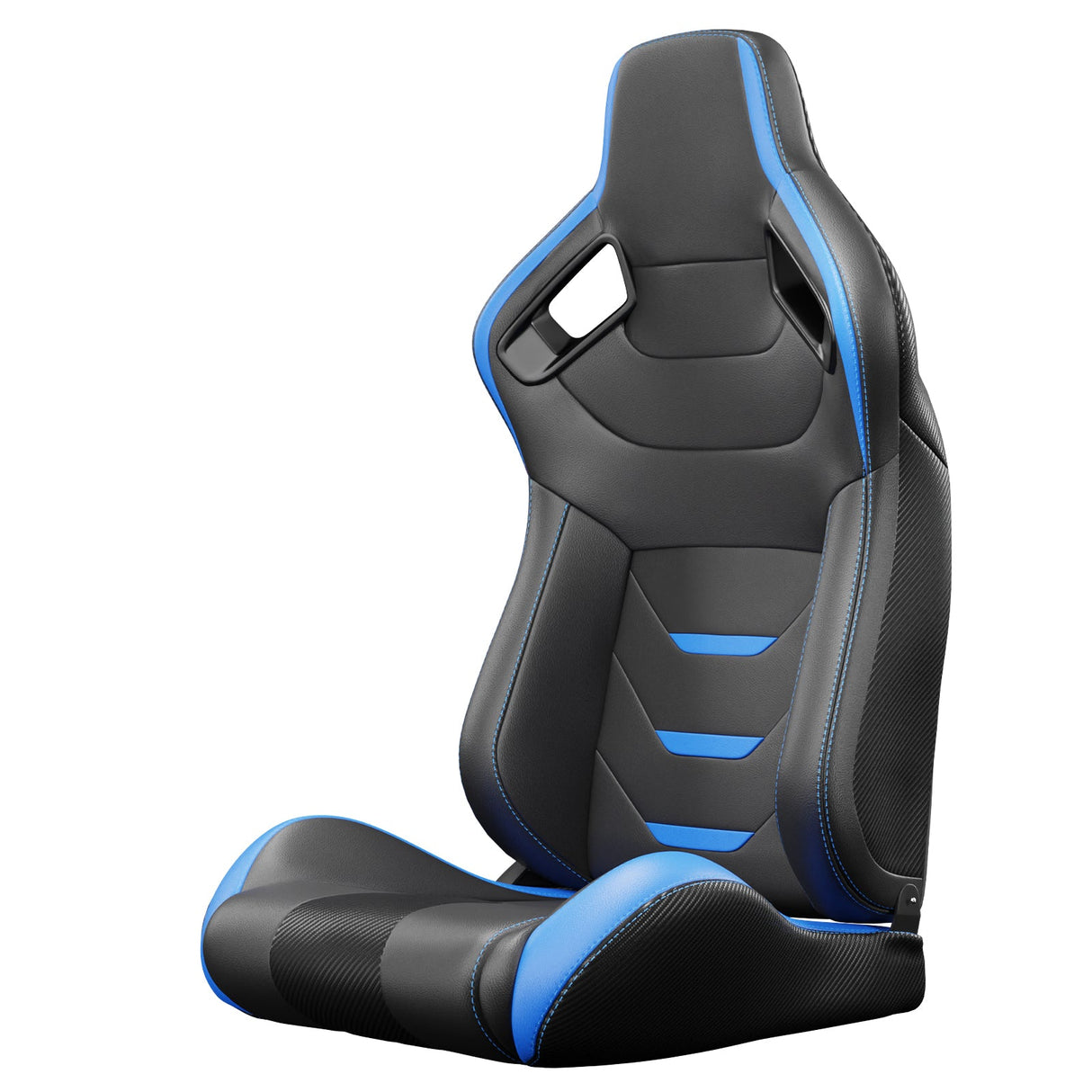 2PCS Universal Bucket Racing Seats Blue Stitch Blue PVC Leather Reclinable Carbon Look Leather Back With Adjustor Slider(Not Including Seat Bracket) - Fab Heavy Parts