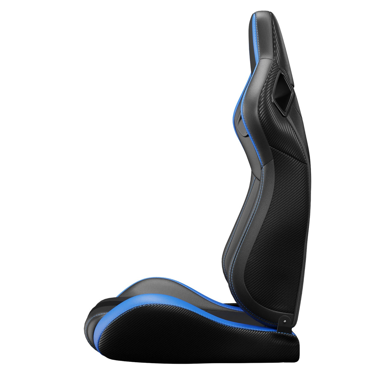 2PCS Universal Bucket Racing Seats Blue Stitch Blue PVC Leather Reclinable Carbon Look Leather Back With Adjustor Slider(Not Including Seat Bracket) - Fab Heavy Parts