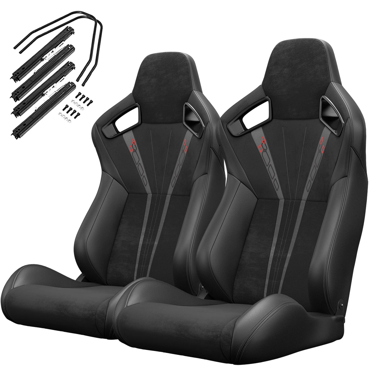 2PCS Universal Bucket Racing Seats PVC Leather Reclinable Carbon Look Leather Back With Adjustor Slider(Not Including Seat Bracket) - Fab Heavy Parts