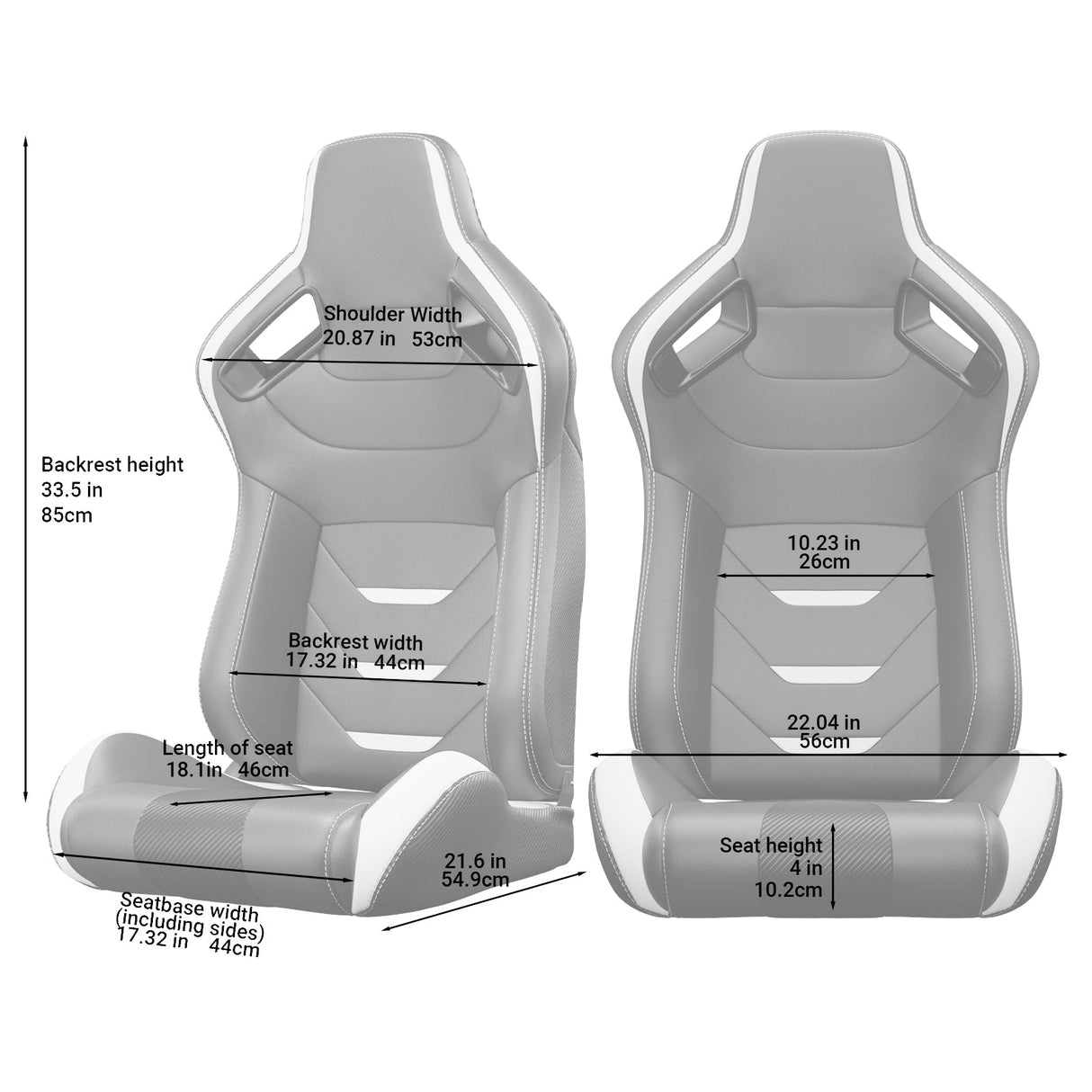 2PCS Universal Bucket Racing Seats White Stitch PVC Leather Reclinable Carbon Look Leather Back With Adjustor Slider(Not Including Seat Bracket) - Fab Heavy Parts