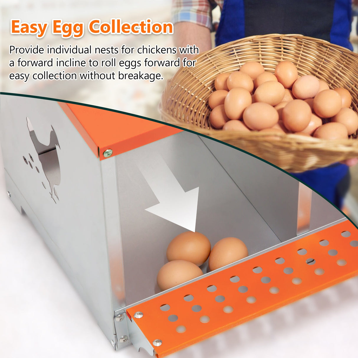 3 - Bay Metal Chicken Nesting Box Wall Mount Easy Egg Collection Vented Galvanized Steel - Orange - Fab Heavy Parts