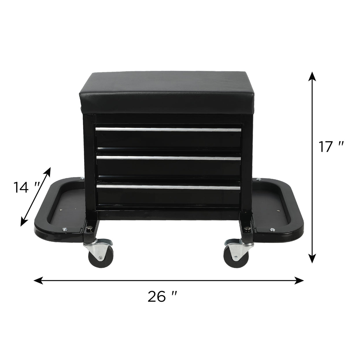 3 - Drawer Tool Chest Rolling Mechanic Seat with Tool Trays 350lbs Capacity - Fab Heavy Parts
