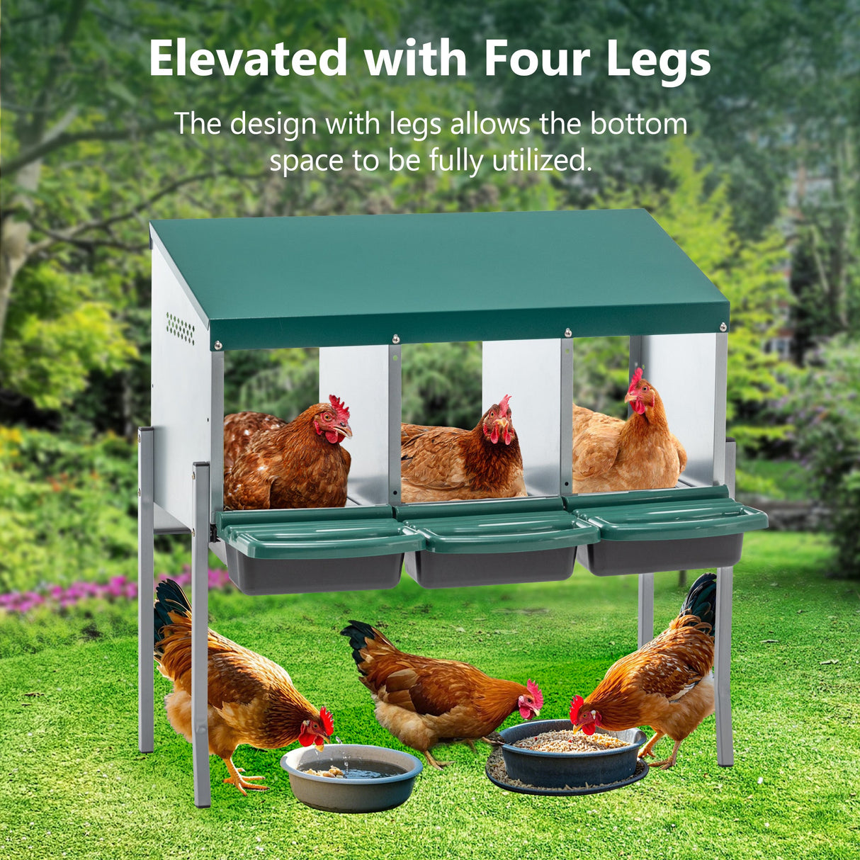 3 Holes Chicken Nesting Boxes with Legs and Lid Cover - Fab Heavy Parts