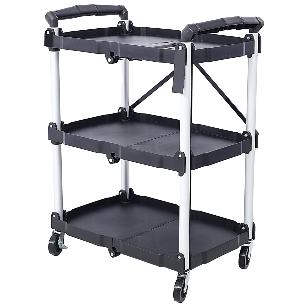 3 Layers Folding Collapsible Service Cart Pack - N - Roll Black 50 Lb. Load Capacity Per Shelf - Fab Heavy Parts