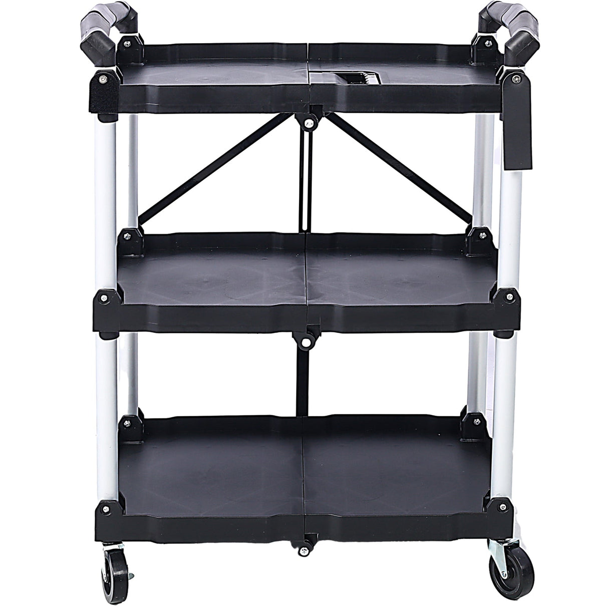 3 Layers Folding Collapsible Service Cart Pack - N - Roll Black 50 Lb. Load Capacity Per Shelf - Fab Heavy Parts