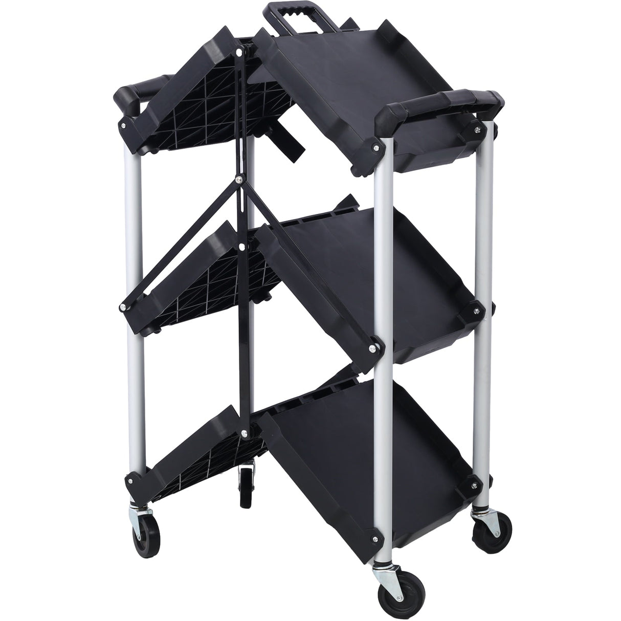 3 Layers Folding Collapsible Service Cart Pack - N - Roll Black 50 Lb. Load Capacity Per Shelf - Fab Heavy Parts