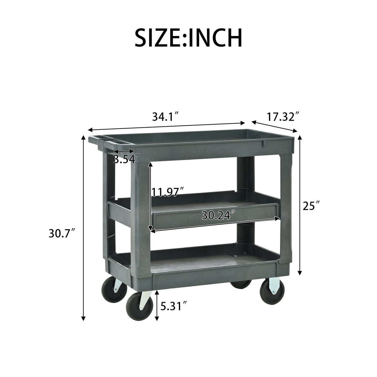 3 Layers Rolling Utility Cart with Wheels 600 LBS Heavy - Duty Capacity - Fab Heavy Parts