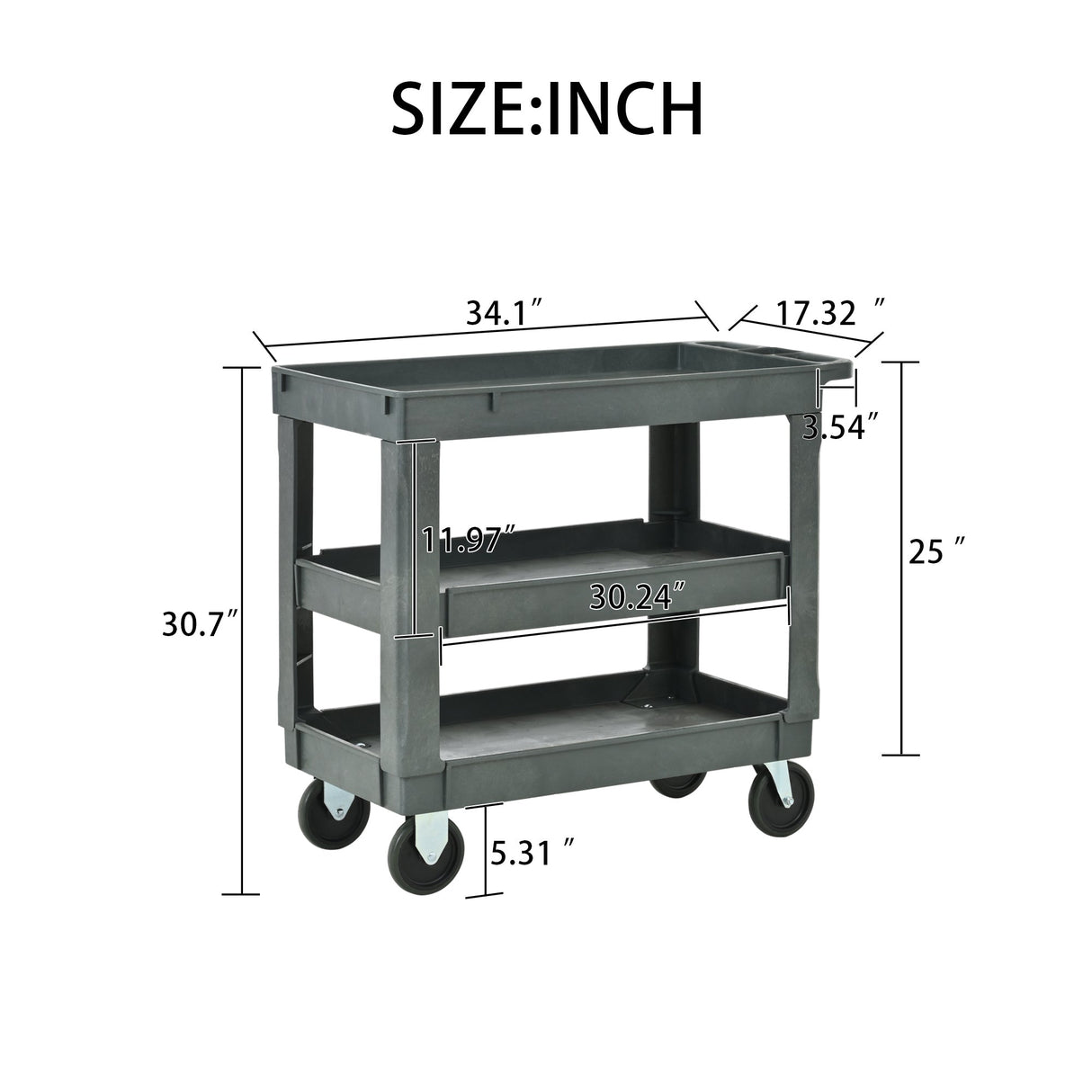 3 Layers Rolling Utility Cart with Wheels 600 LBS Heavy - Duty Capacity - Fab Heavy Parts