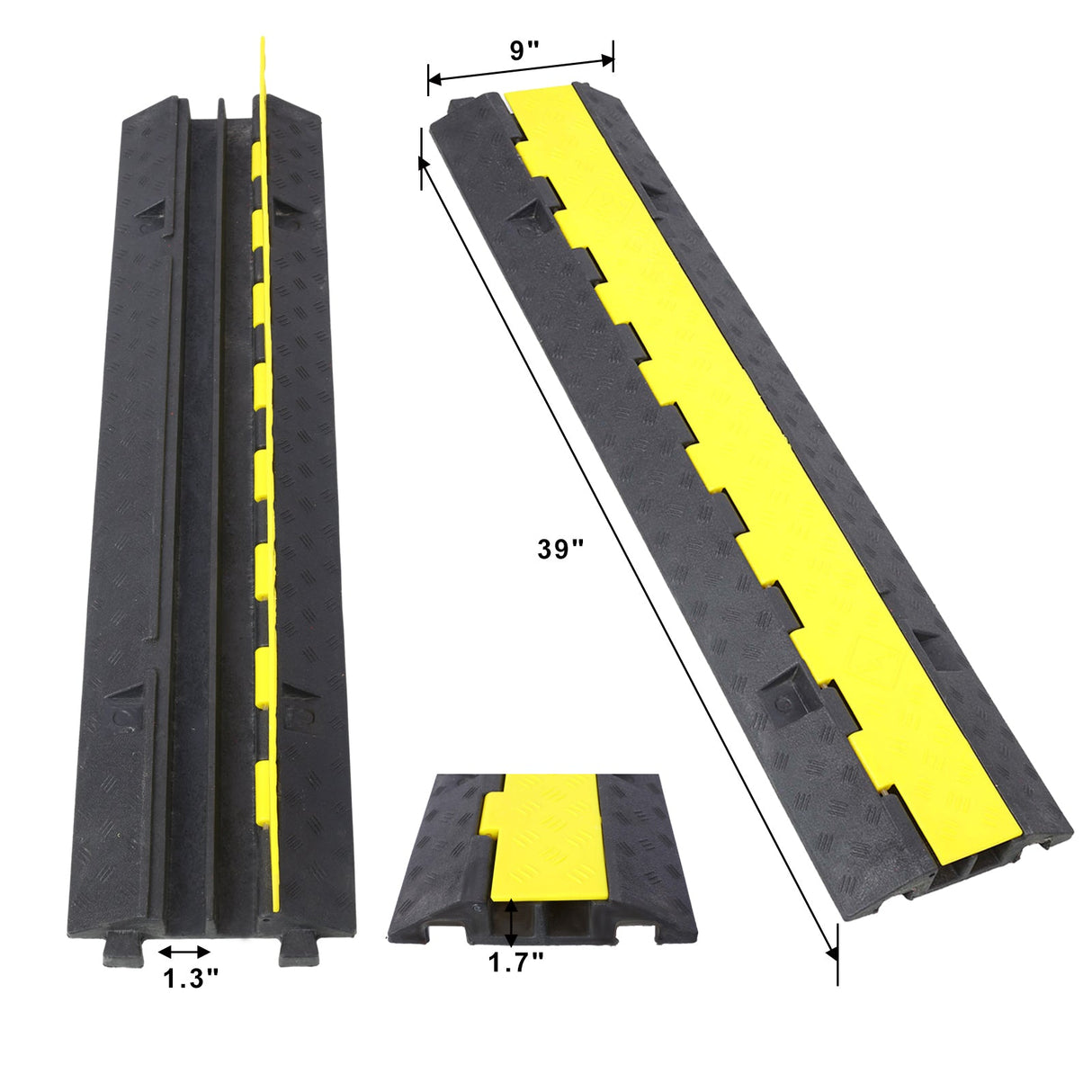 3 Packs Cable Protector Ramp 2 Channels Speed Bump Hump Rubber Modular Rated 11000 LBS Load Capacity - Fab Heavy Parts