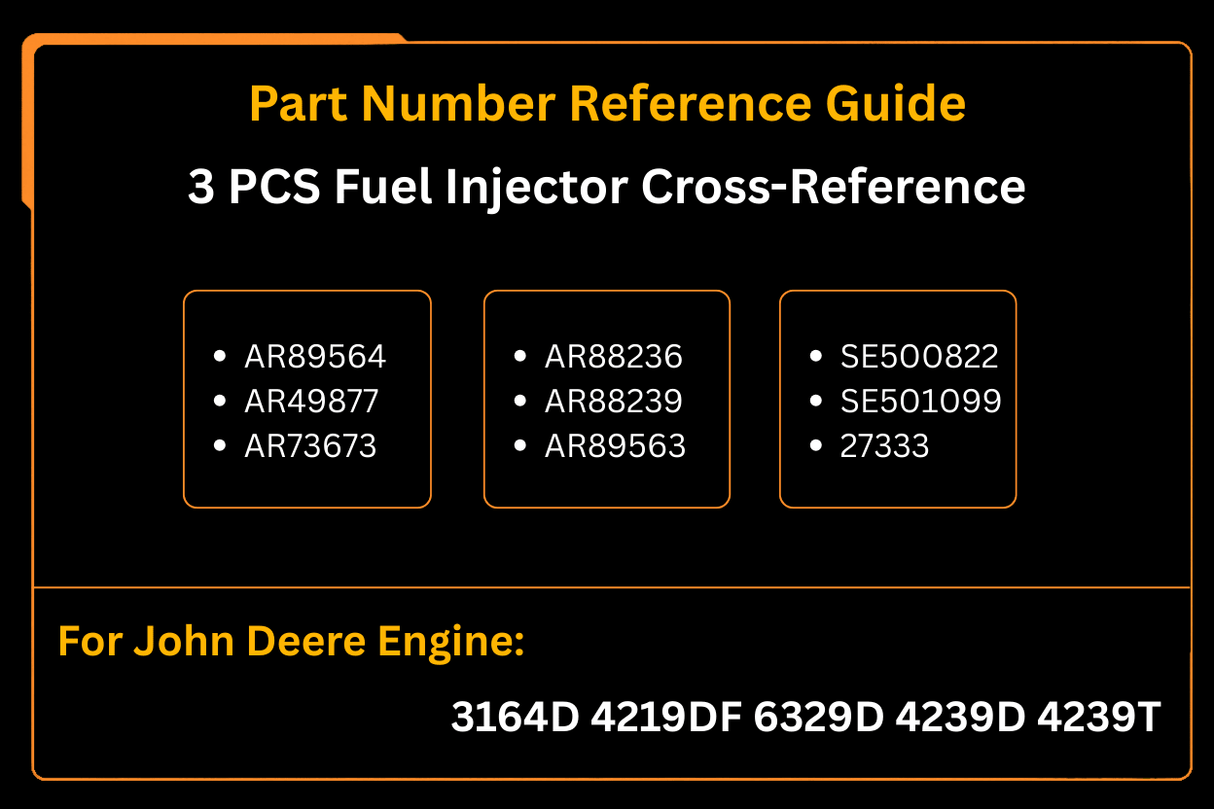 3 PCS Fuel Injector AR89564 Fits for John Deere 3164D 4219DF 6329D 4239D 4239T Engine JD544 JD544A Loader - Fab Heavy Parts