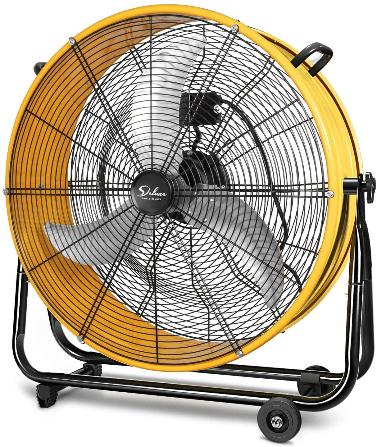 3 Speed Circulation Drum Fan 24 Inch High Velocity Air Movement Heavy Duty Metal - Yellow - Fab Heavy Parts