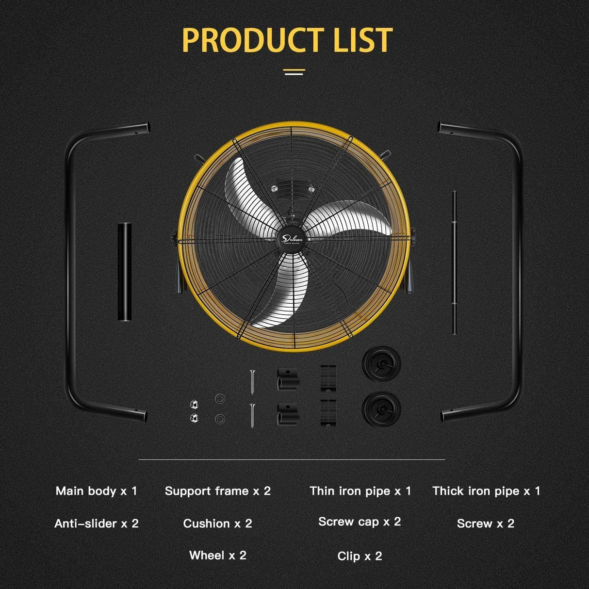 3 Speed Circulation Drum Fan 24 Inch High Velocity Air Movement Heavy Duty Metal - Yellow - Fab Heavy Parts