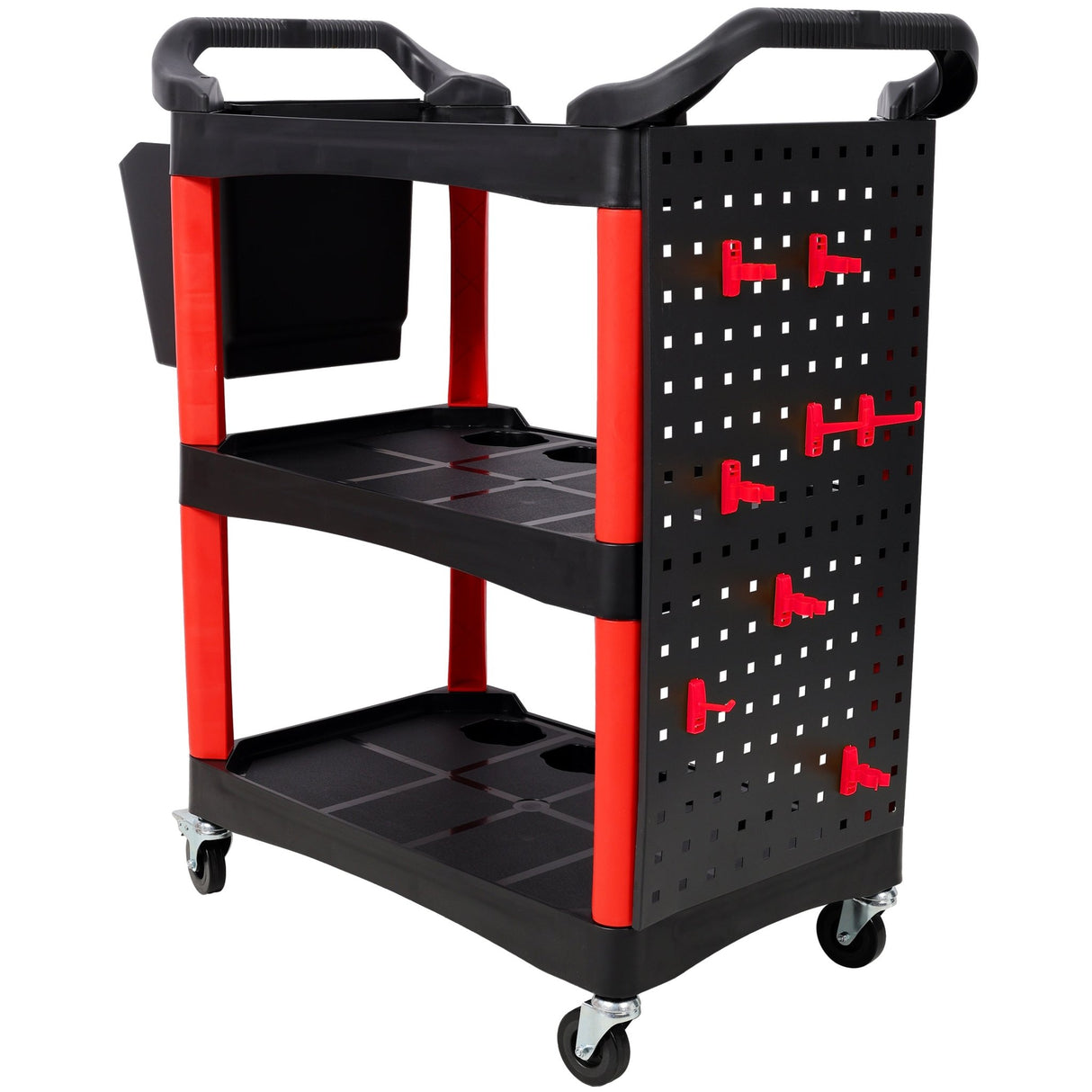 3 Tier Rolling Auto Detail Cart with Wheels & Bucket & Panel & Hook - Red&Black - Fab Heavy Parts