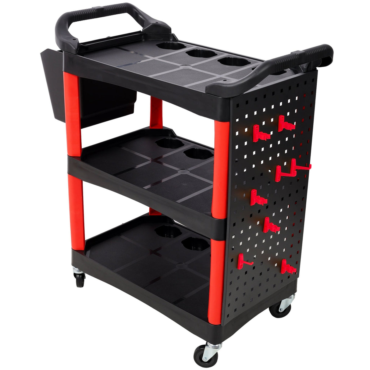 3 Tier Rolling Auto Detail Cart with Wheels & Bucket & Panel & Hook - Red&Black - Fab Heavy Parts
