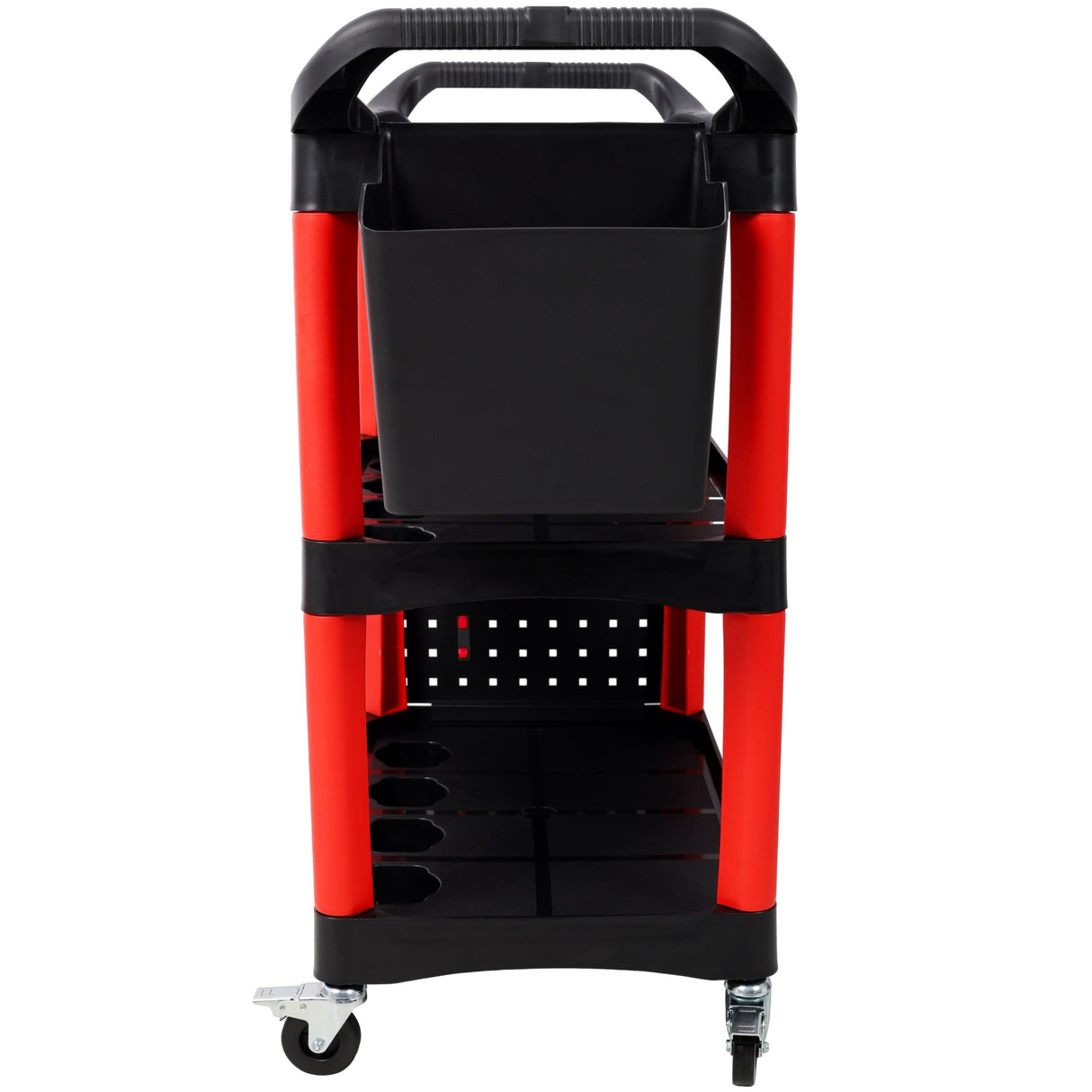3 Tier Rolling Auto Detail Cart with Wheels & Bucket & Panel & Hook - Red&Black - Fab Heavy Parts