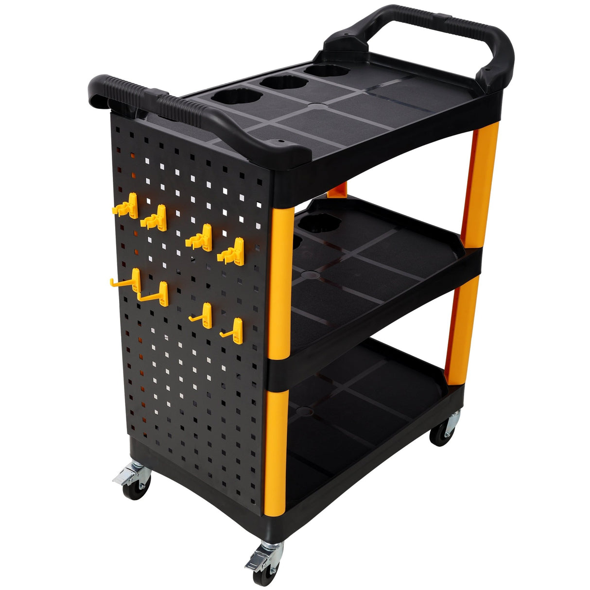 3 Tier Rolling Auto Detail Cart with Wheels & Panel & Hook - Yellow&Black - Fab Heavy Parts