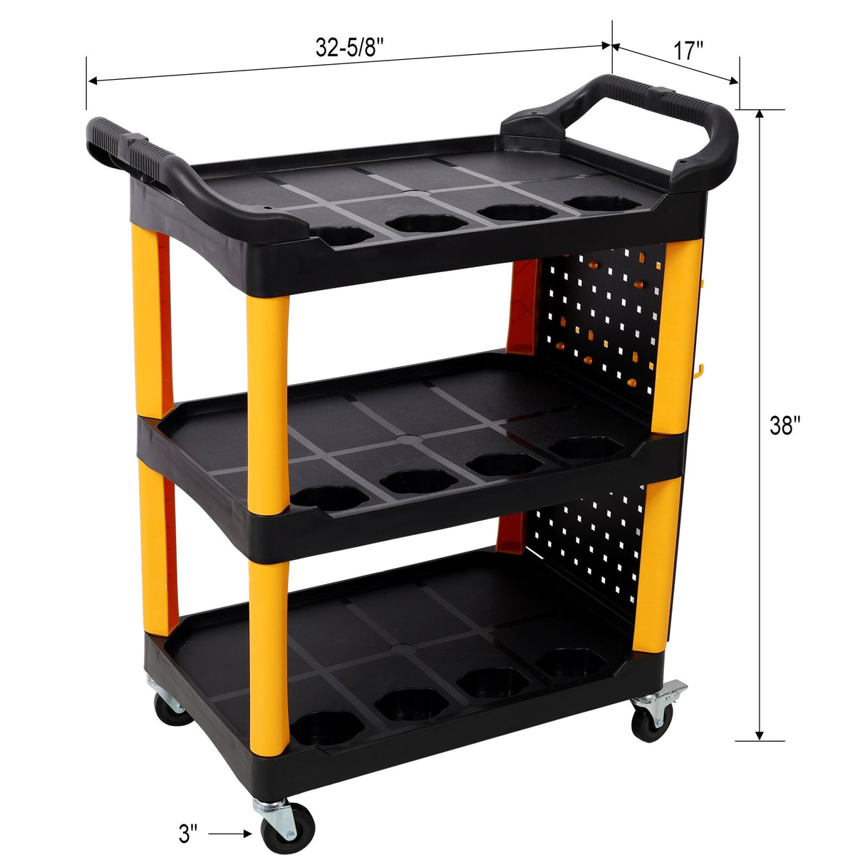 3 Tier Rolling Auto Detail Cart with Wheels & Panel & Hook - Yellow&Black - Fab Heavy Parts