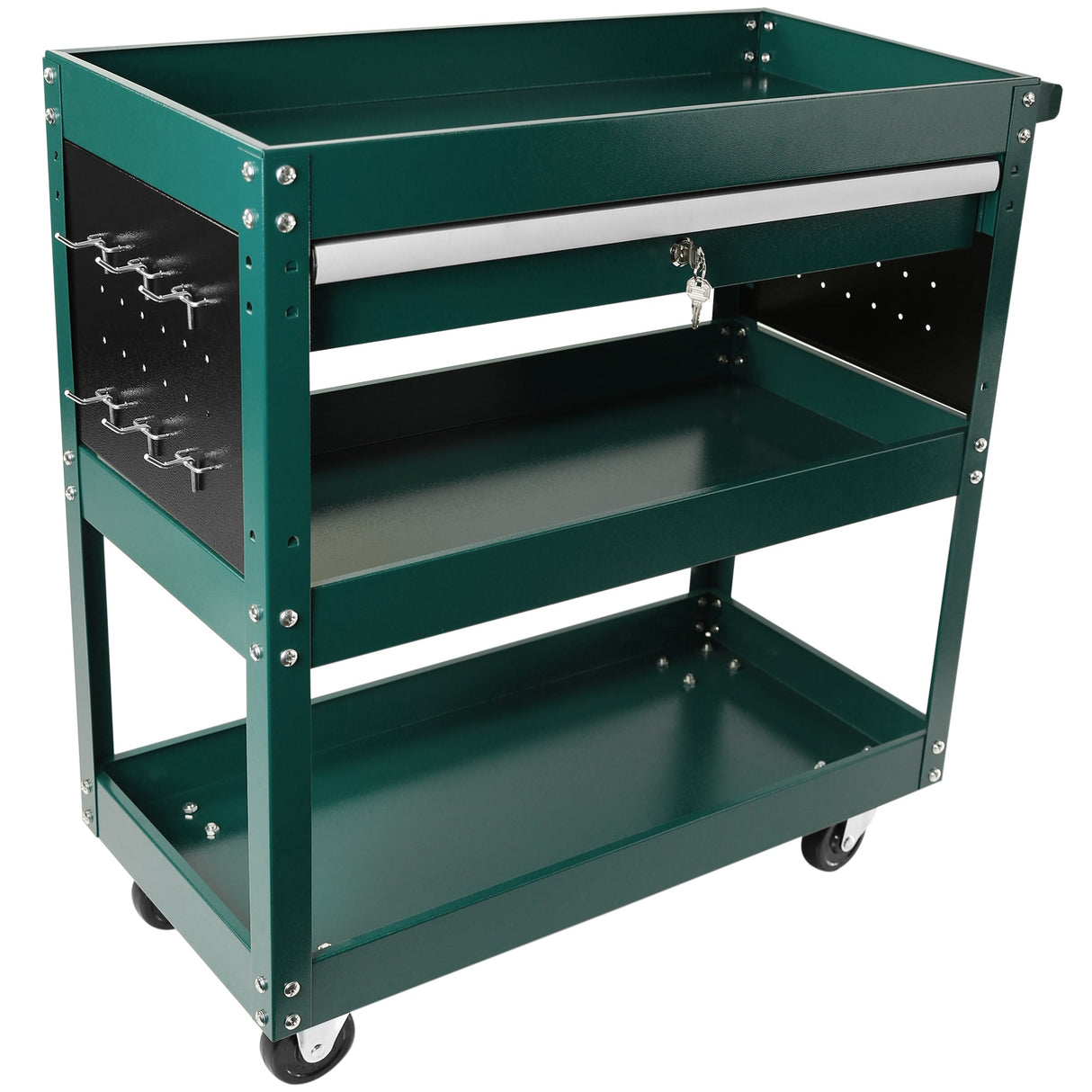 3 Tier Rolling Tool Cart Heavy Duty Utility Organizer with Storage Drawer - Green - Fab Heavy Parts
