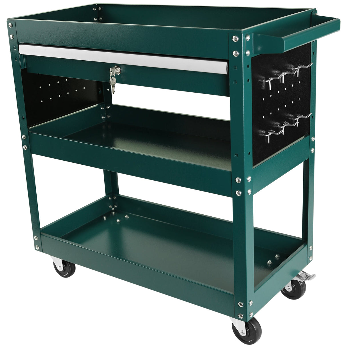 3 Tier Rolling Tool Cart Heavy Duty Utility Organizer with Storage Drawer - Green - Fab Heavy Parts