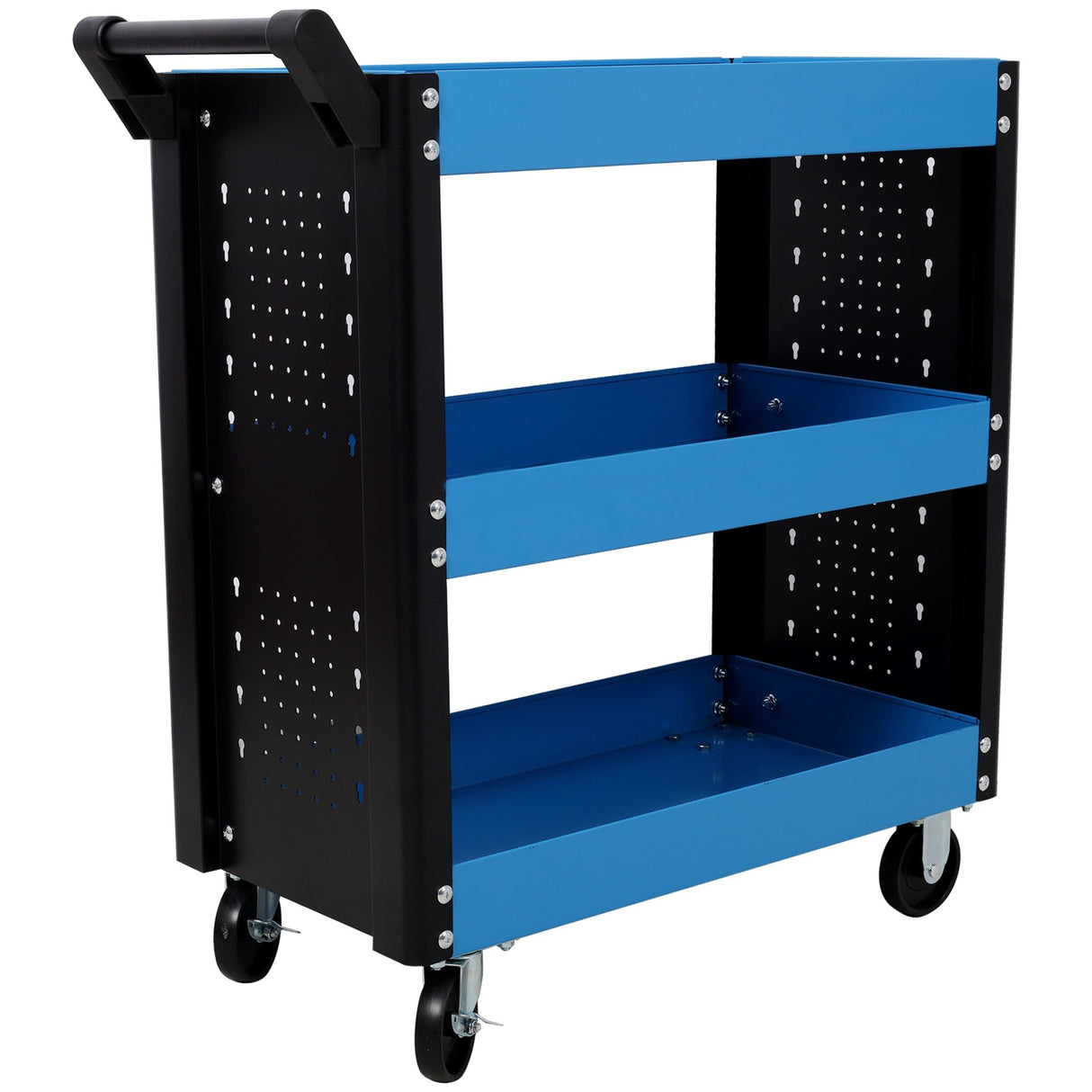 3 Tier Rolling Tool Cart on Wheels with Pegboard Heavy Duty Utility - Blue - Fab Heavy Parts