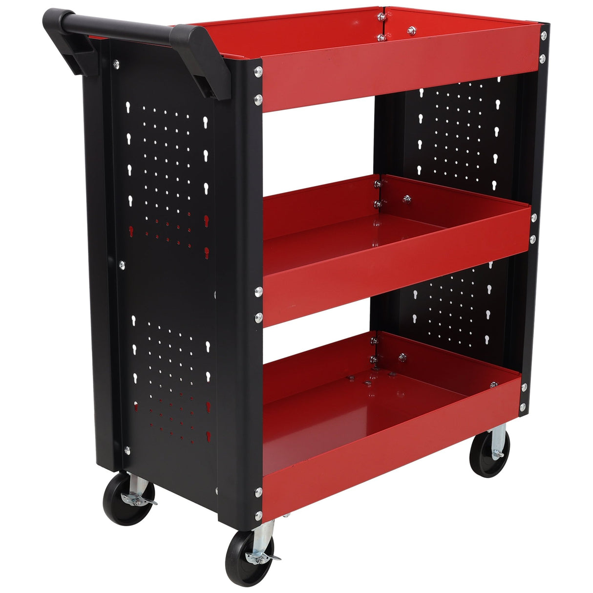 3 Tier Rolling Tool Cart on Wheels with Pegboard Heavy Duty Utility - Red - Fab Heavy Parts