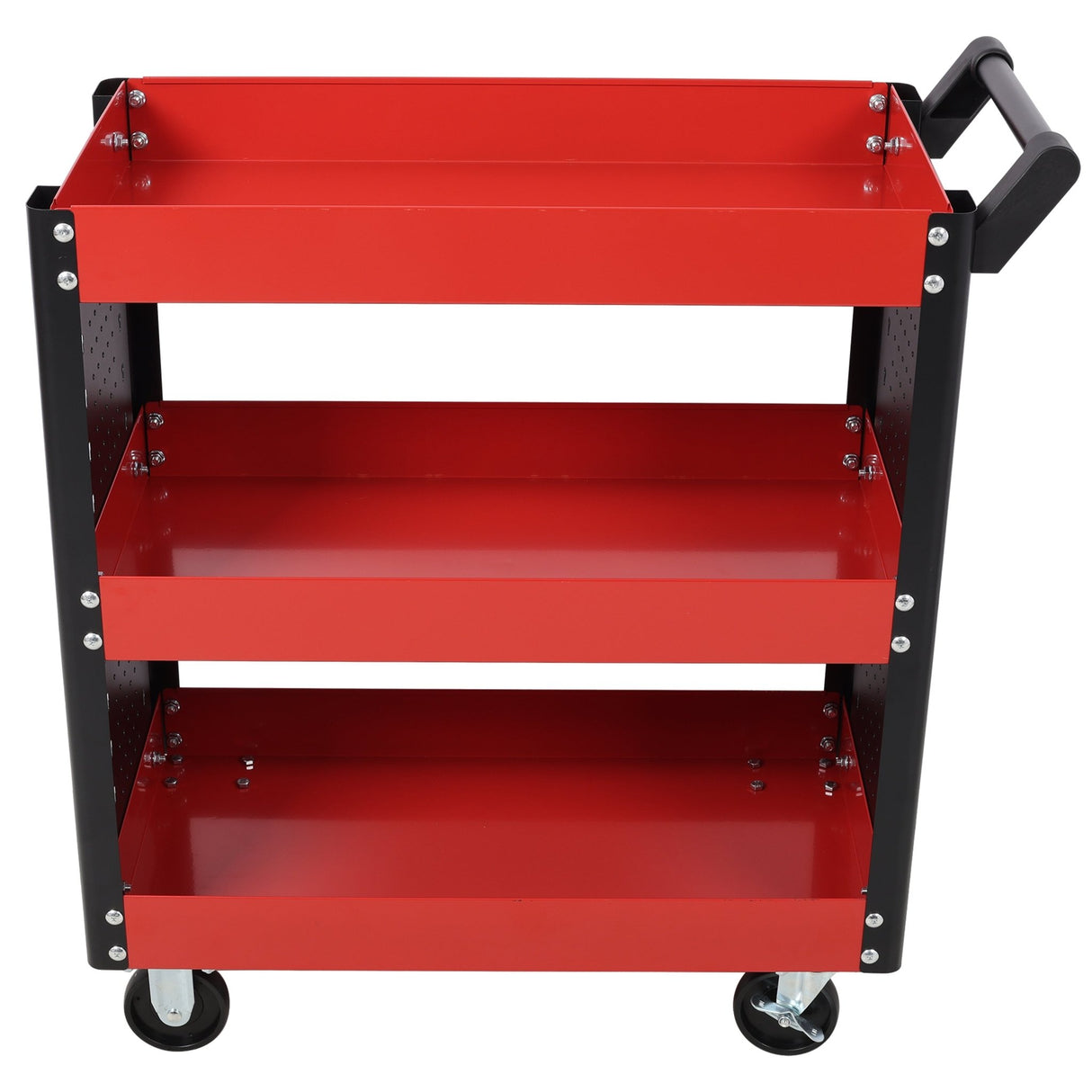 3 Tier Rolling Tool Cart on Wheels with Pegboard Heavy Duty Utility - Red - Fab Heavy Parts