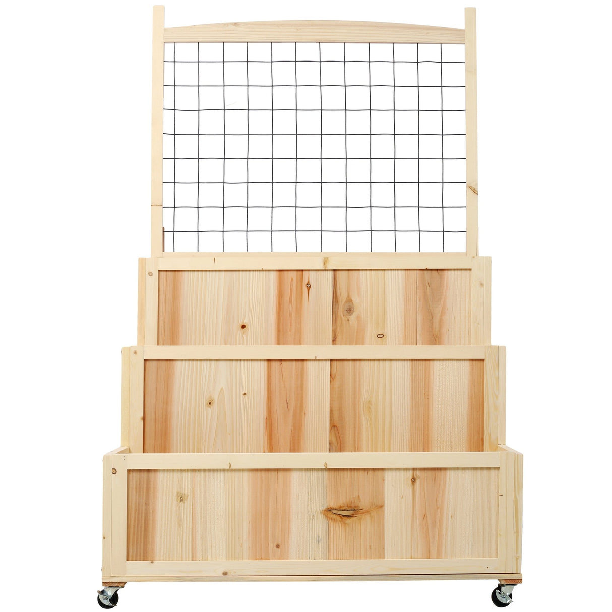 3 - Tiers Raised Garden Bed with Trellis 53" H Vertical Planter Box with Wheels & Back Storage Area for Flowers Vegetables Herbs Natural - Fab Heavy Parts