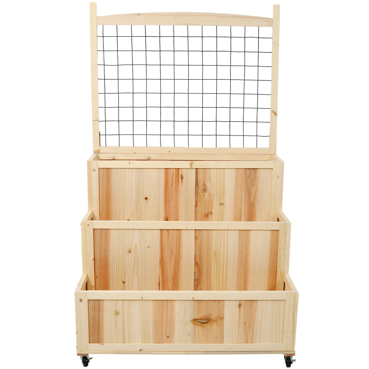 3 - Tiers Raised Garden Bed with Trellis 53" H Vertical Planter Box with Wheels & Back Storage Area for Flowers Vegetables Herbs Natural - Fab Heavy Parts
