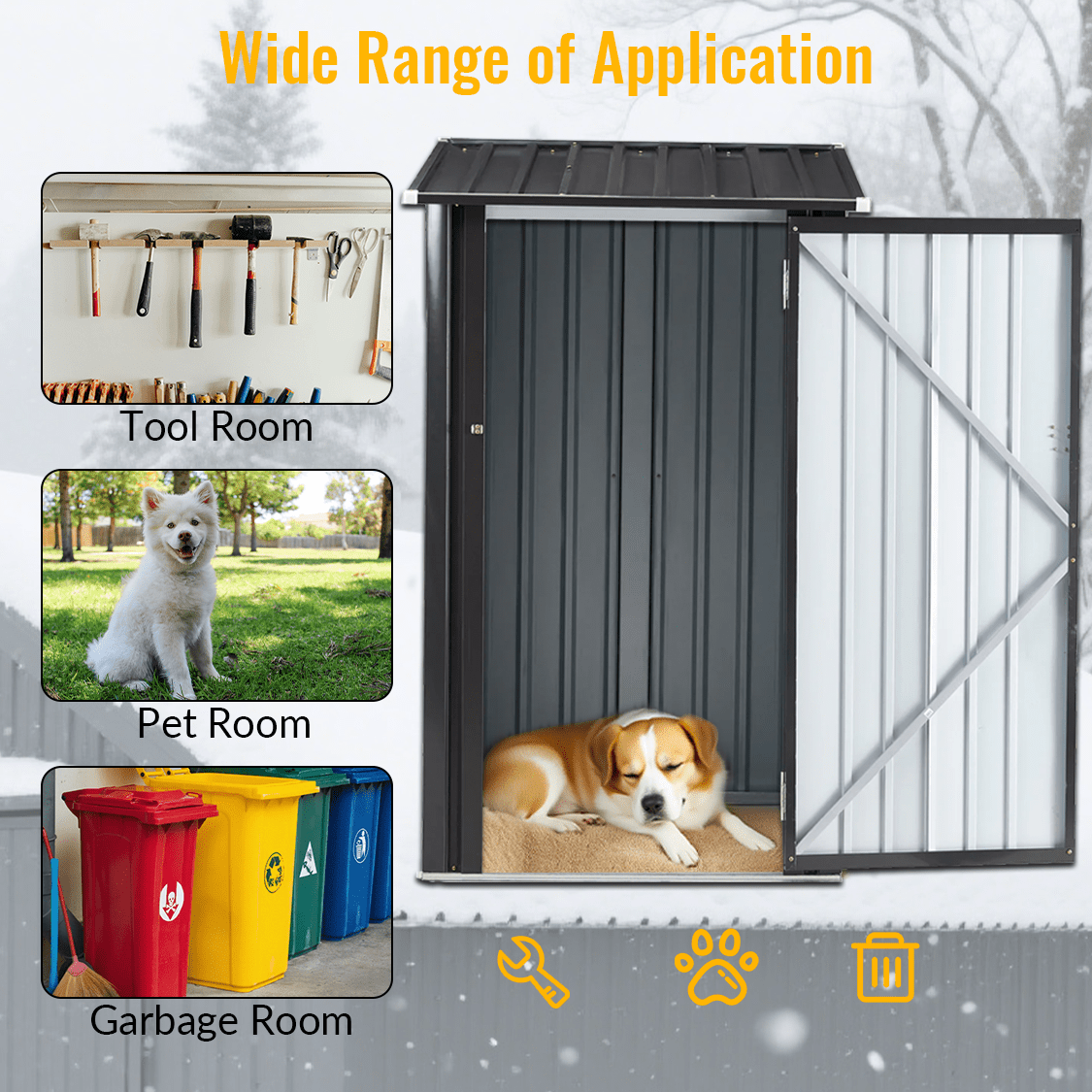 3 x 3 FT Outdoor Storage Shed with Single Lockable Door Metal Steel - Dark Gray - Fab Heavy Parts