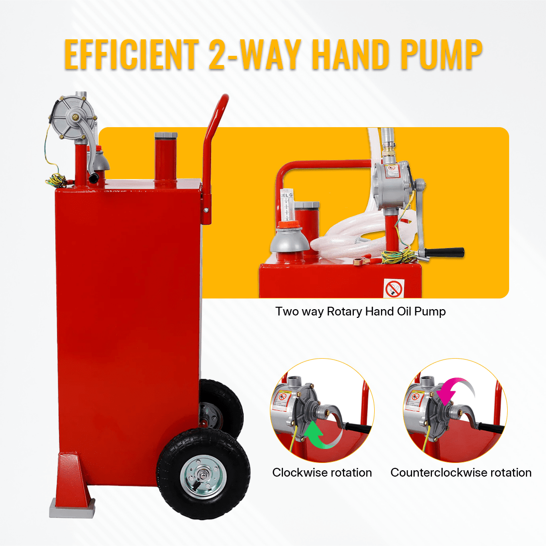 30 Gallon Gas Caddy With Wheels Reversible Rotary Hand Siphon Pump Storage - Red - Fab Heavy Parts