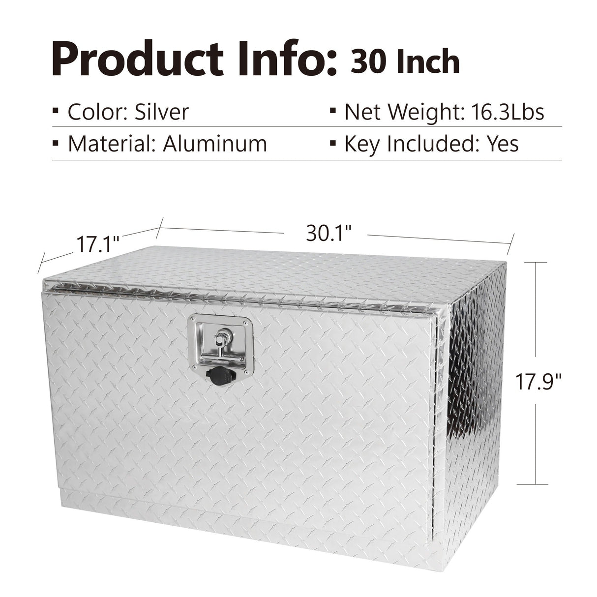 30 Inch Aluminum Stripes Plated Tool Box Pick Up Truck Bed RV Trailer Toolbox Waterproof Square Storage Organizer with Lock and Keys 30"×17"×18" - Fab Heavy Parts