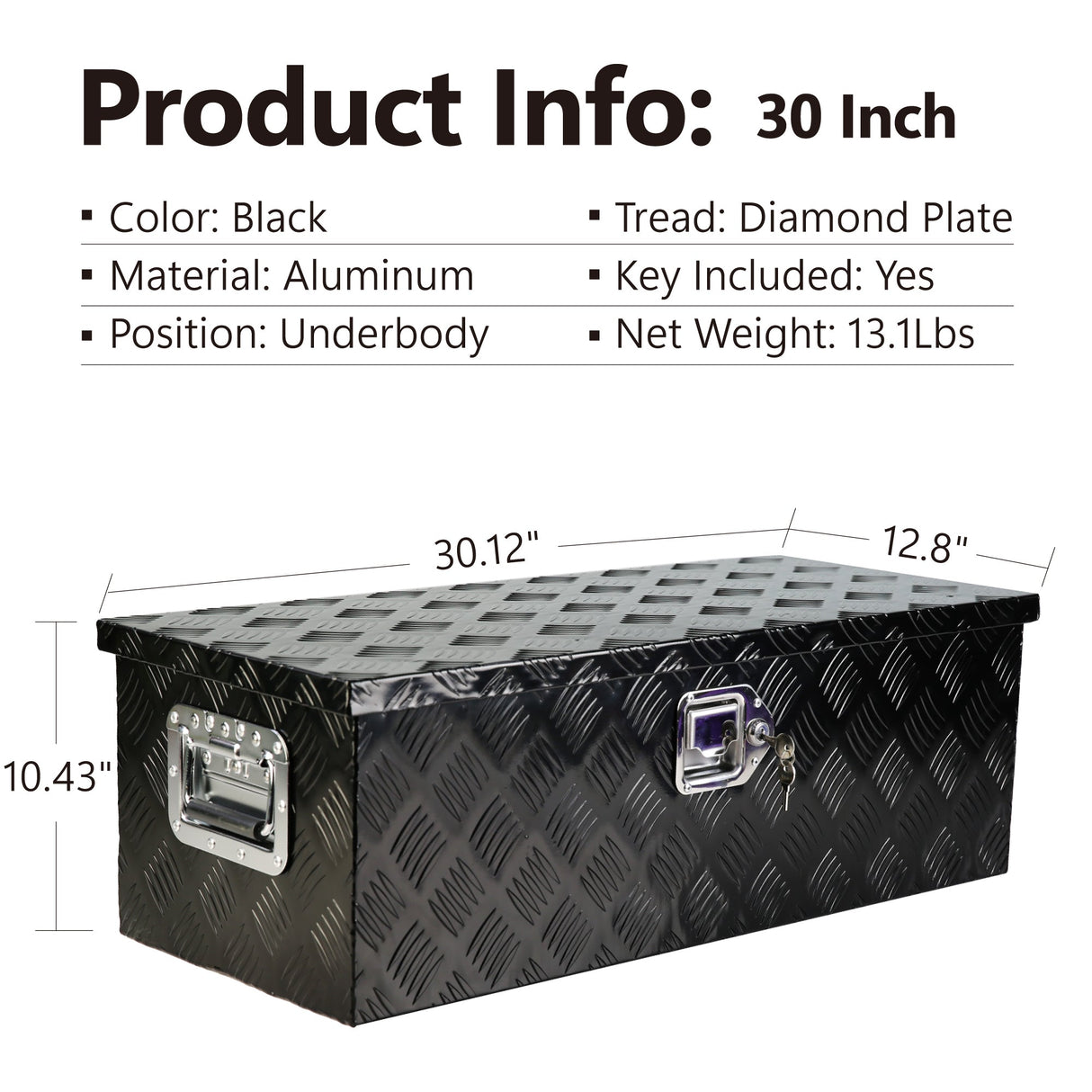 30 Inch Truck Box Heavy Duty Black Aluminum 5 Bar Tread Tool Long Box with Lock Keys 30.1"×12.8"×10.4" - Fab Heavy Parts