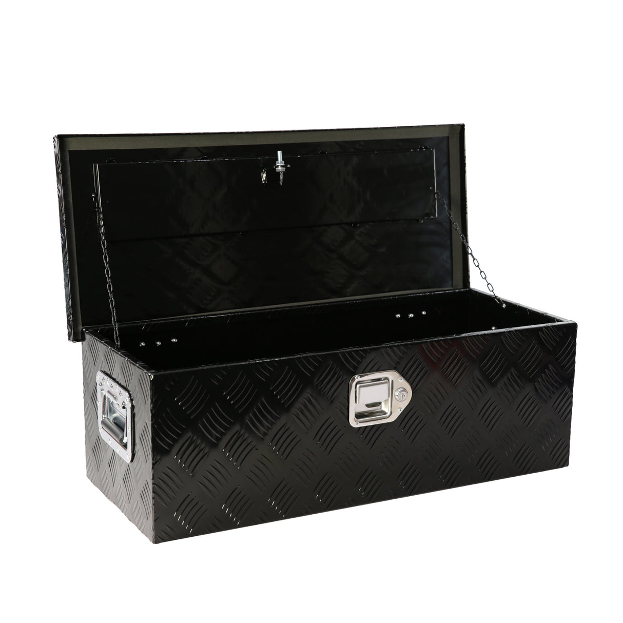 30 Inch Truck Box Heavy Duty Black Aluminum 5 Bar Tread Tool Long Box with Lock Keys 30.1"×12.8"×10.4" - Fab Heavy Parts