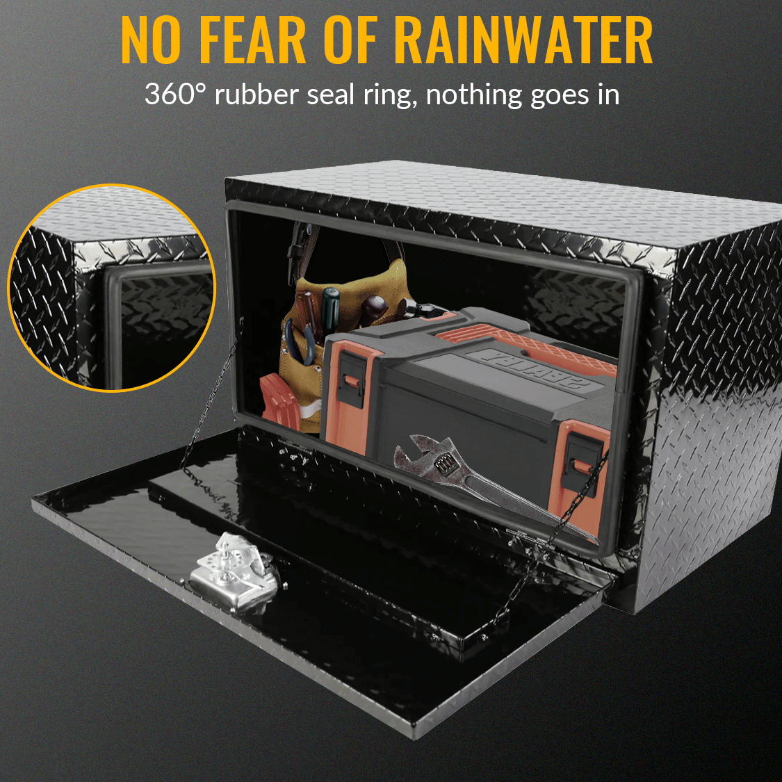 30 inch Truck Tool Box 30"×17"×18" Aluminum Stripes Plated Tool Box with Lock and Keys Black - Fab Heavy Parts