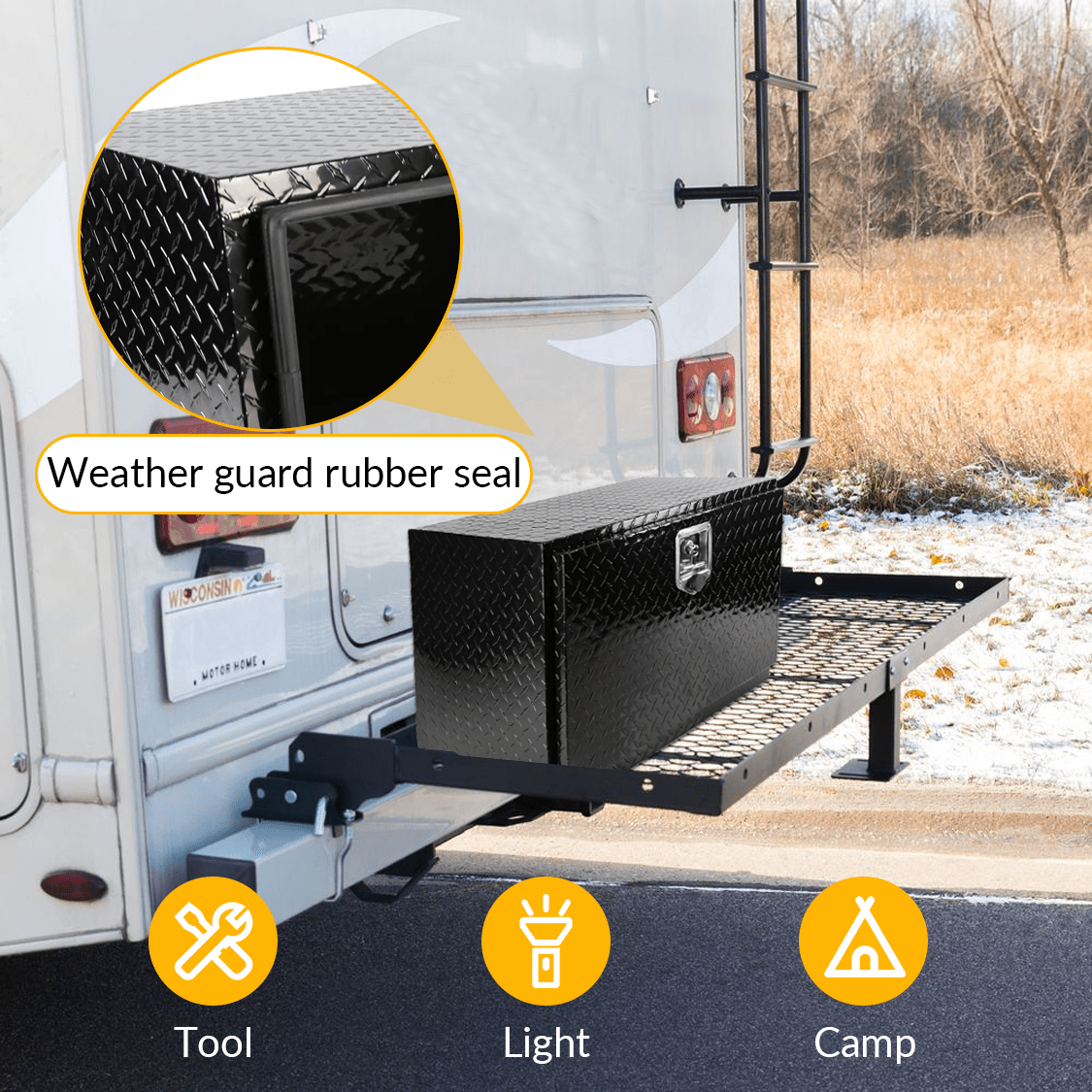 30 inch Truck Tool Box 30"×17"×18" Aluminum Stripes Plated Tool Box with Lock and Keys Black - Fab Heavy Parts