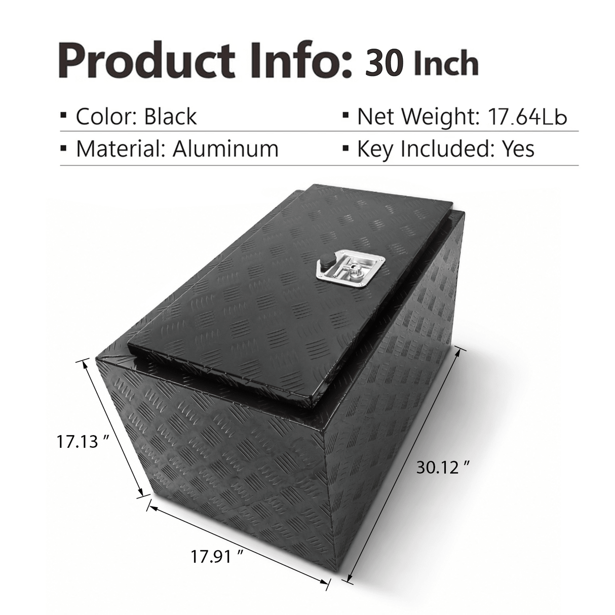 30 inch Truck Tool Box 30"×17"×18" Aluminum Stripes Plated Tool Box with Lock and Keys Black - Fab Heavy Parts