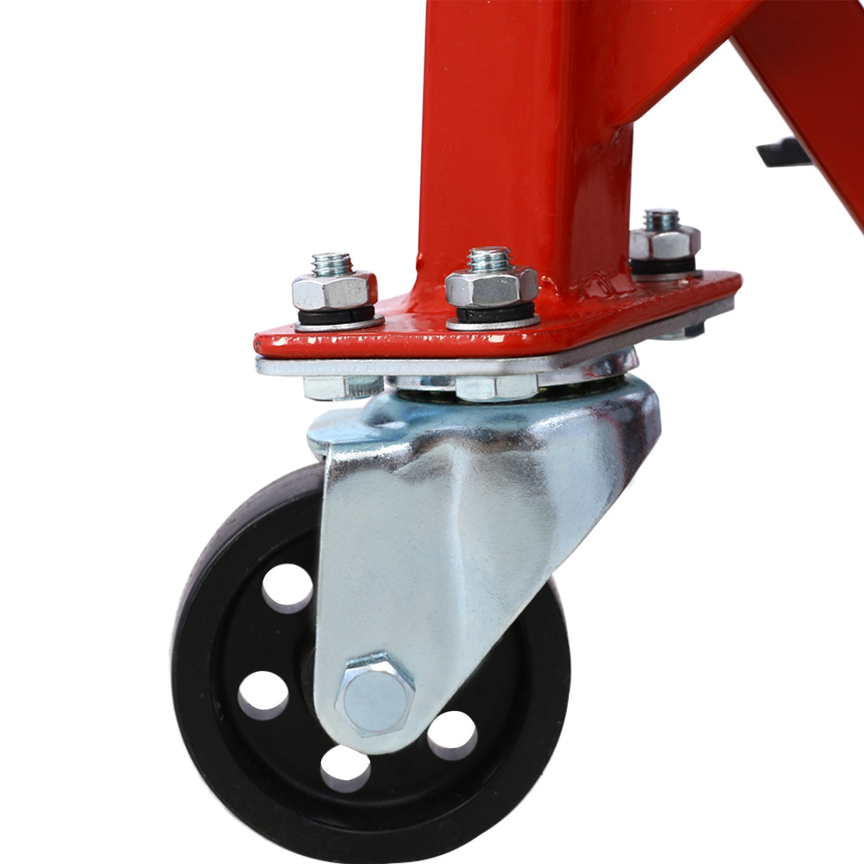 300 lbs Hydraulic Motorcycle Scissor Jack Lift Foot Step Wheels - Red - Fab Heavy Parts