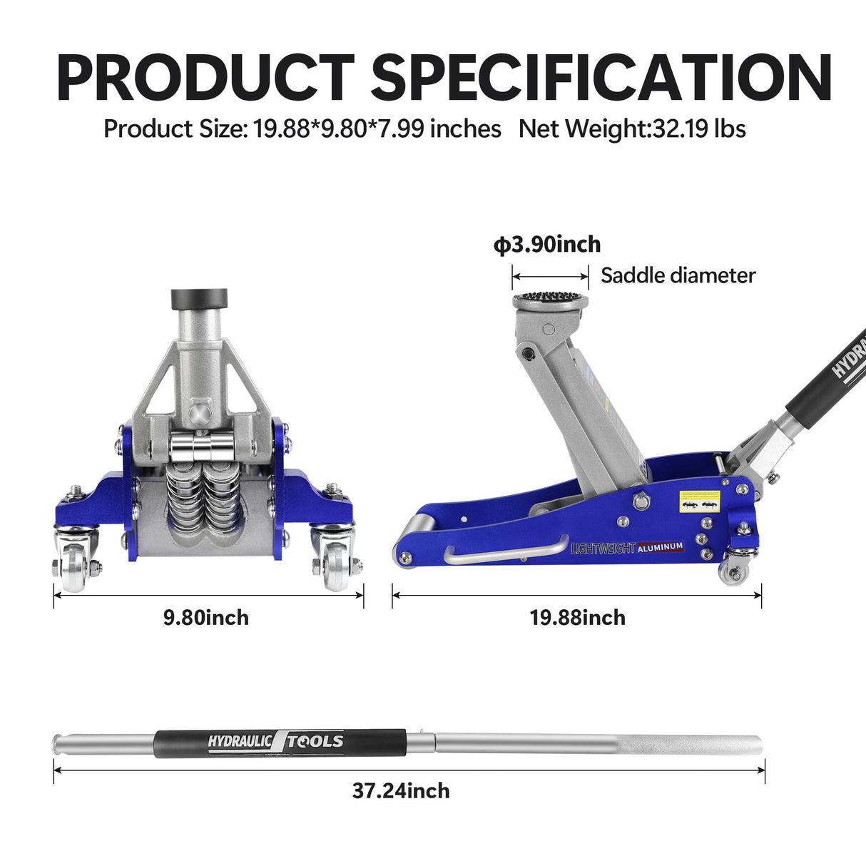 3,000 Lbs Hydraulic Low Profile Aluminum and Steel Racing Floor Jack with Dual Piston Quick Lift Pump - Blue - Fab Heavy Parts