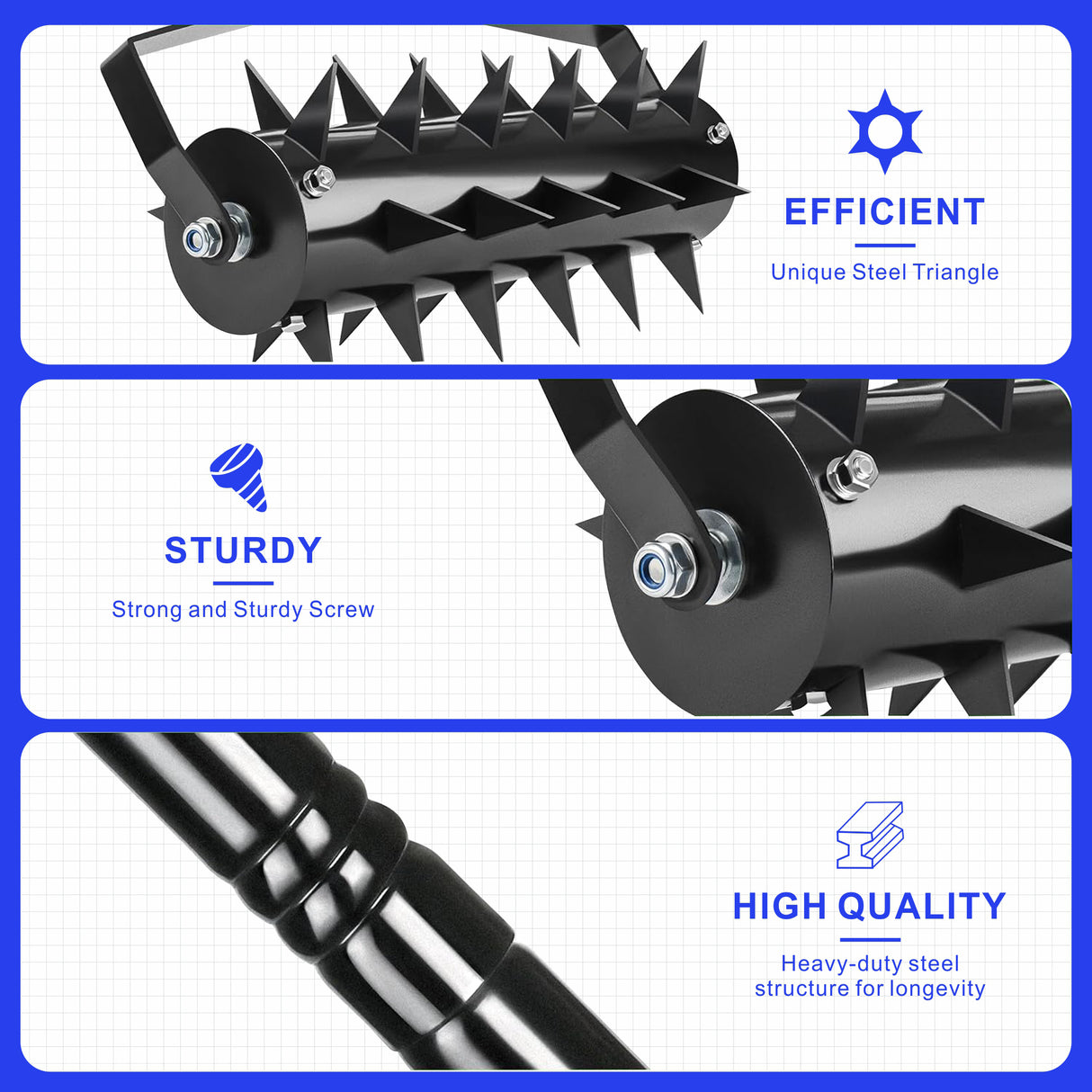 Lawn Aerators Heavy Duty Soil Penetrator Spikes--Black