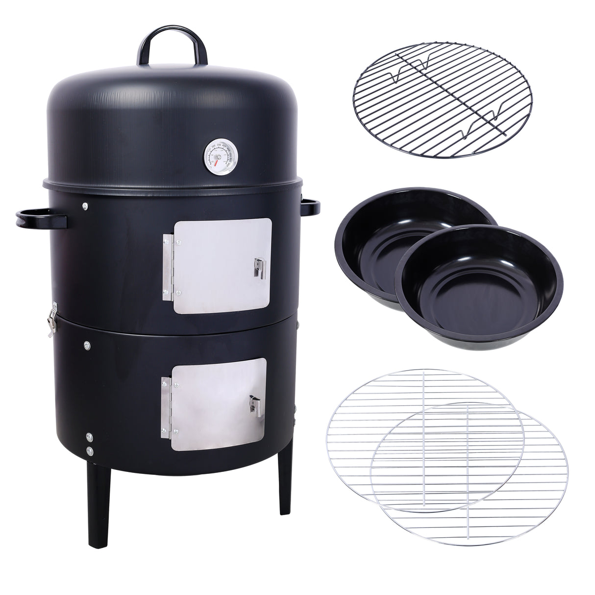 17 Inch Steel Charcoal Smoker Heavy Duty Round BBQ Grill--Black