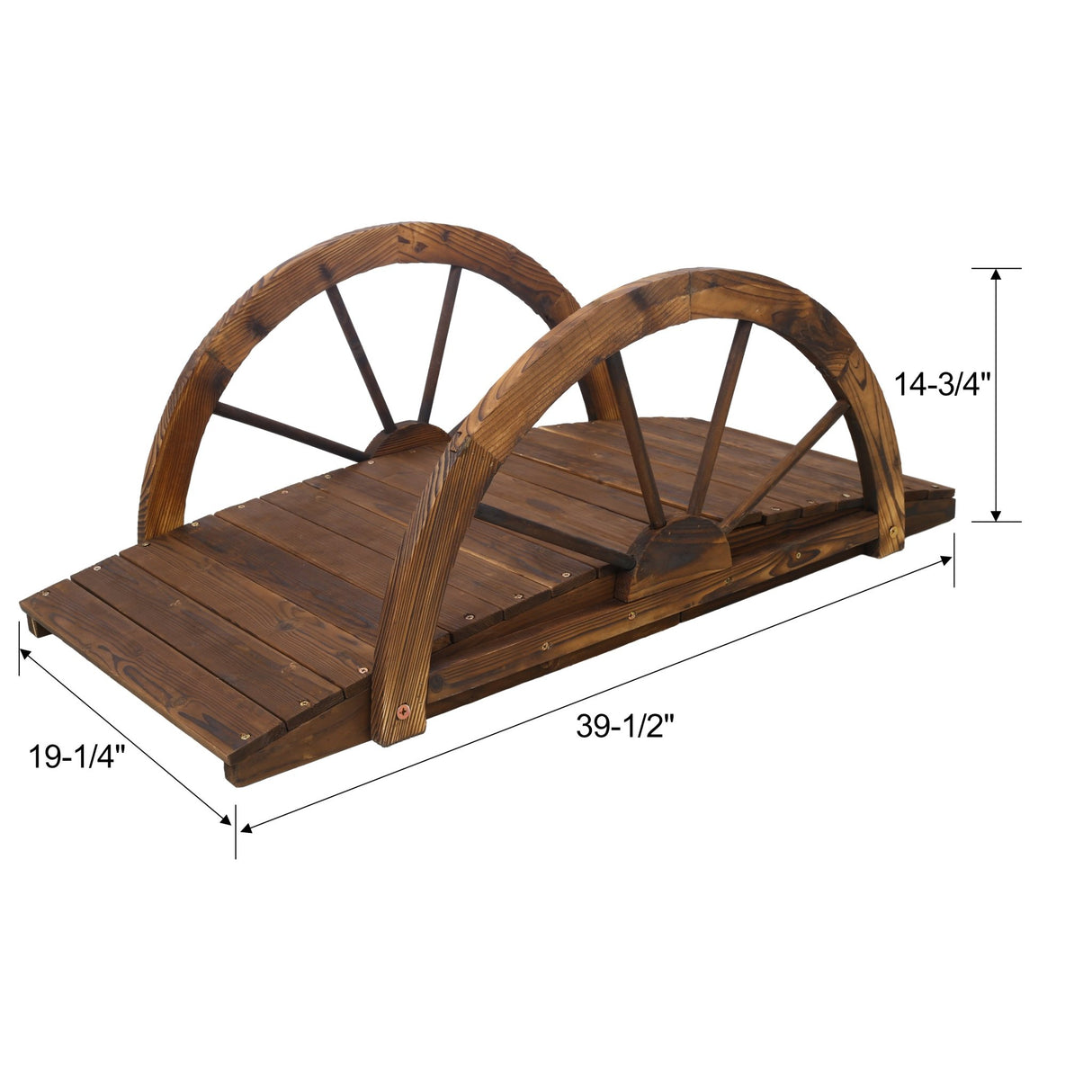 3.3ft Wooden Garden Bridge Arc Footbridge with Half - Wheel Style Railings & Solid Fir Construction Stained Wood - Fab Heavy Parts