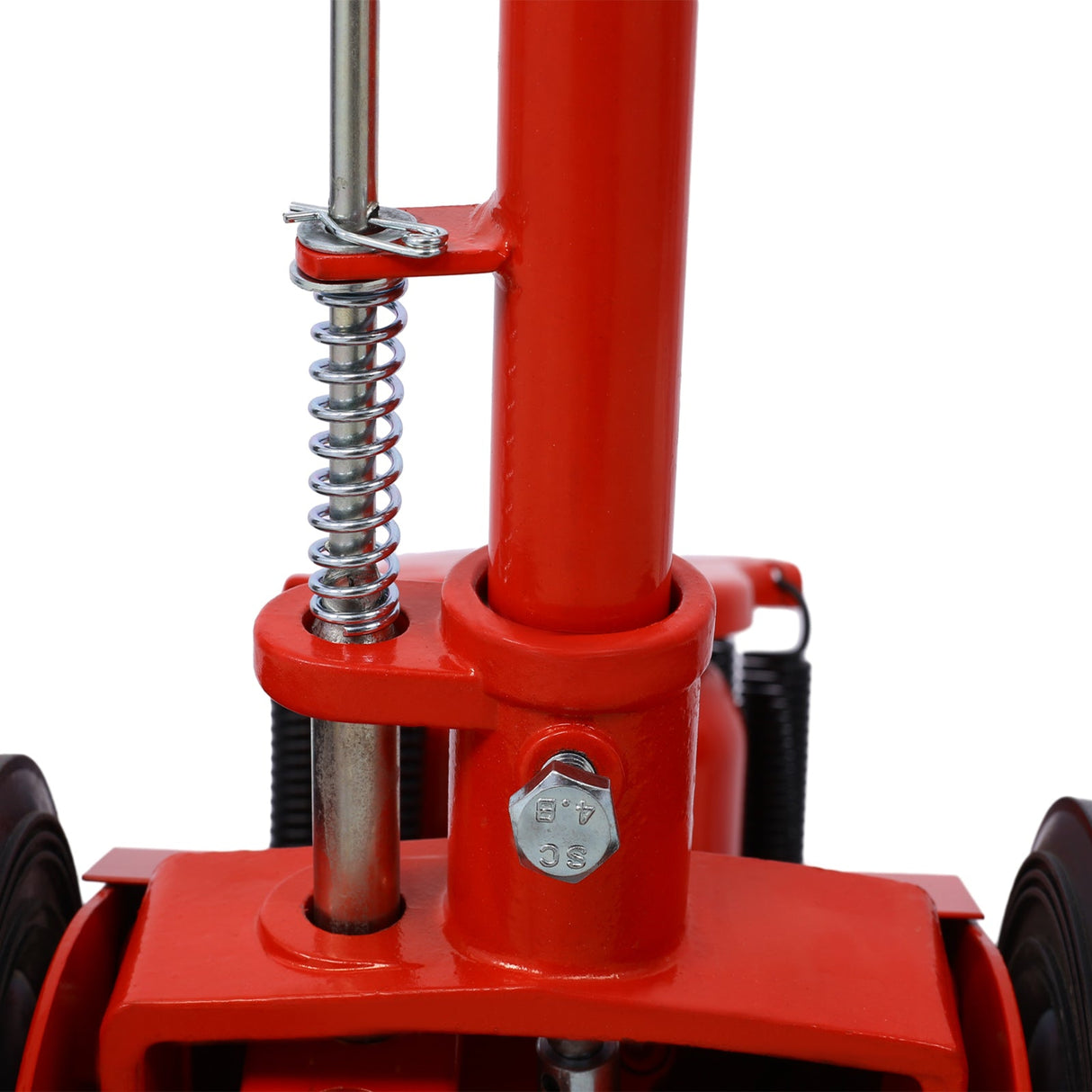 35 Ton Hydraulic Floor Jack Air Operated Axle Bottle with 4 Extension Saddle Set Built - in Wheels Red - Fab Heavy Parts