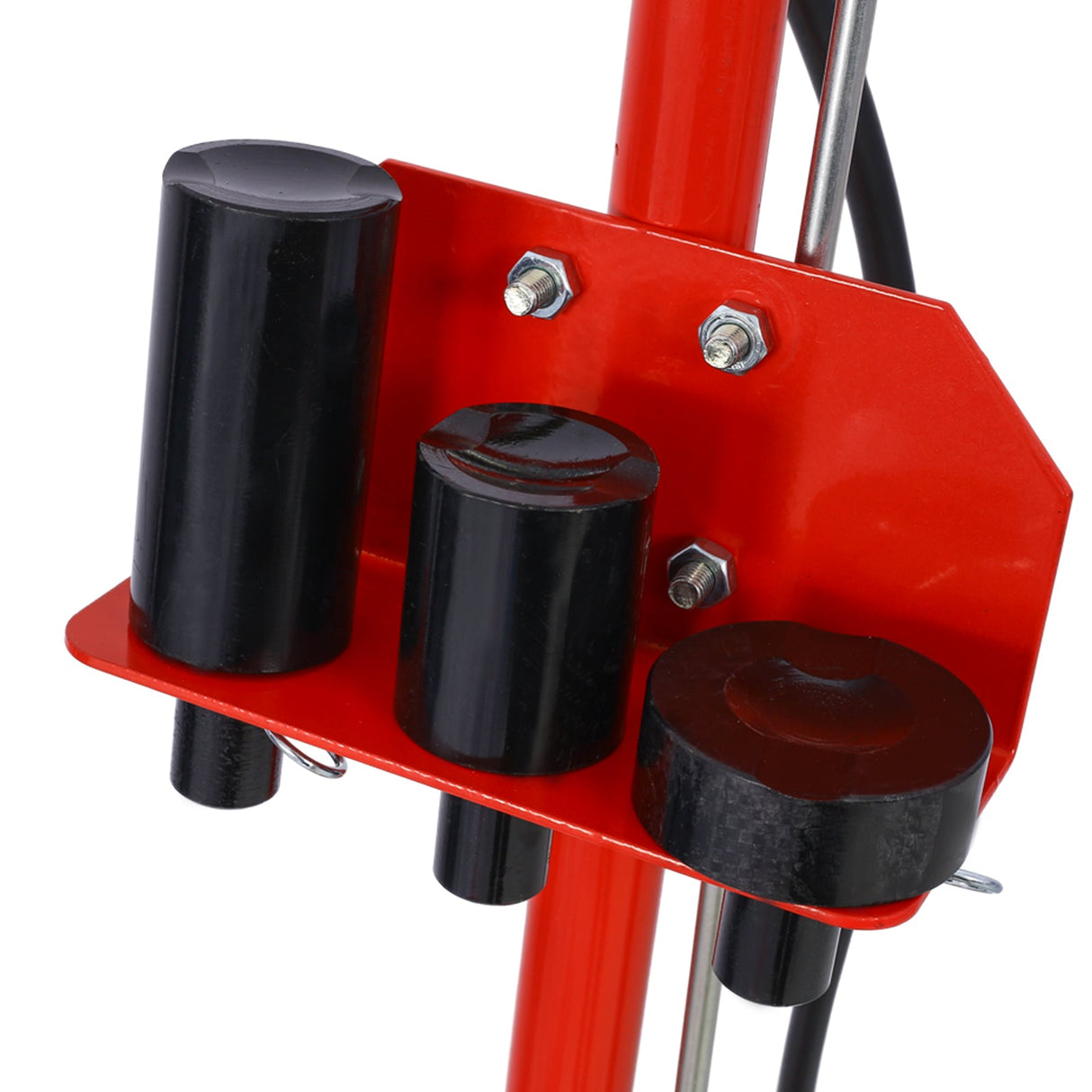 35 Ton Hydraulic Floor Jack Air Operated Axle Bottle with 4 Extension Saddle Set Built - in Wheels Red - Fab Heavy Parts