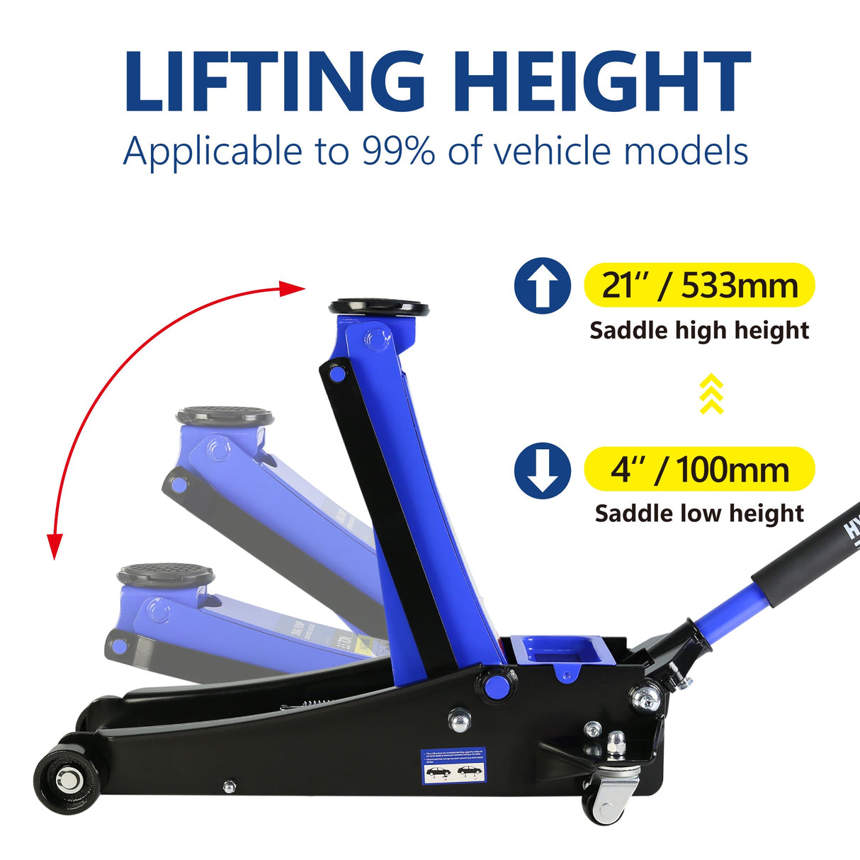 3.5 Ton Low Profile Heavy - Duty Steel Racing Floor Jack with Dual Piston Quick Lift Pump Lifting Range 4" - 21" - Fab Heavy Parts