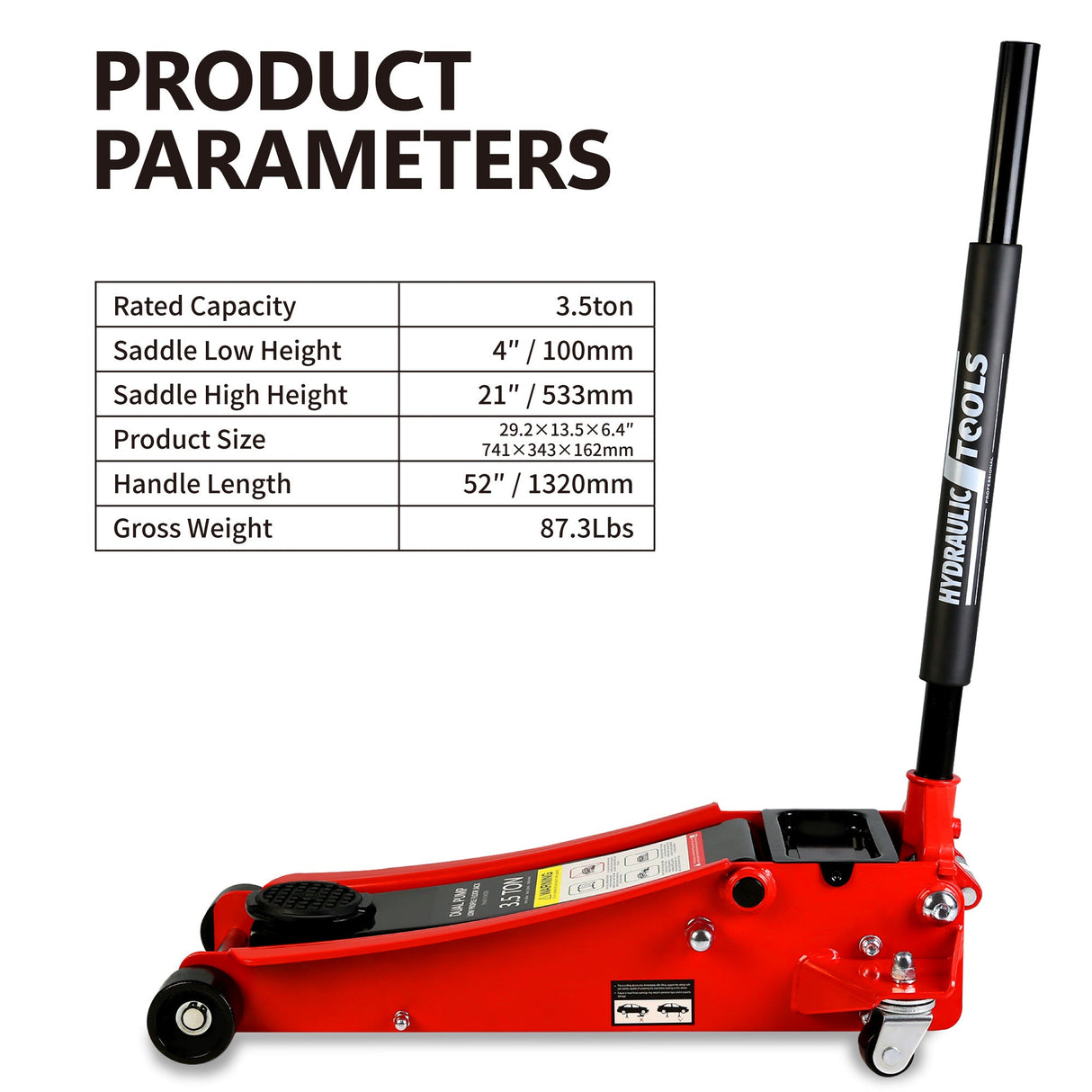 3.5 Ton Low Profile Heavy - Duty Steel Racing Floor Jack with Dual Piston Quick Lift Pump Lifting Range 4" - 21" - Fab Heavy Parts