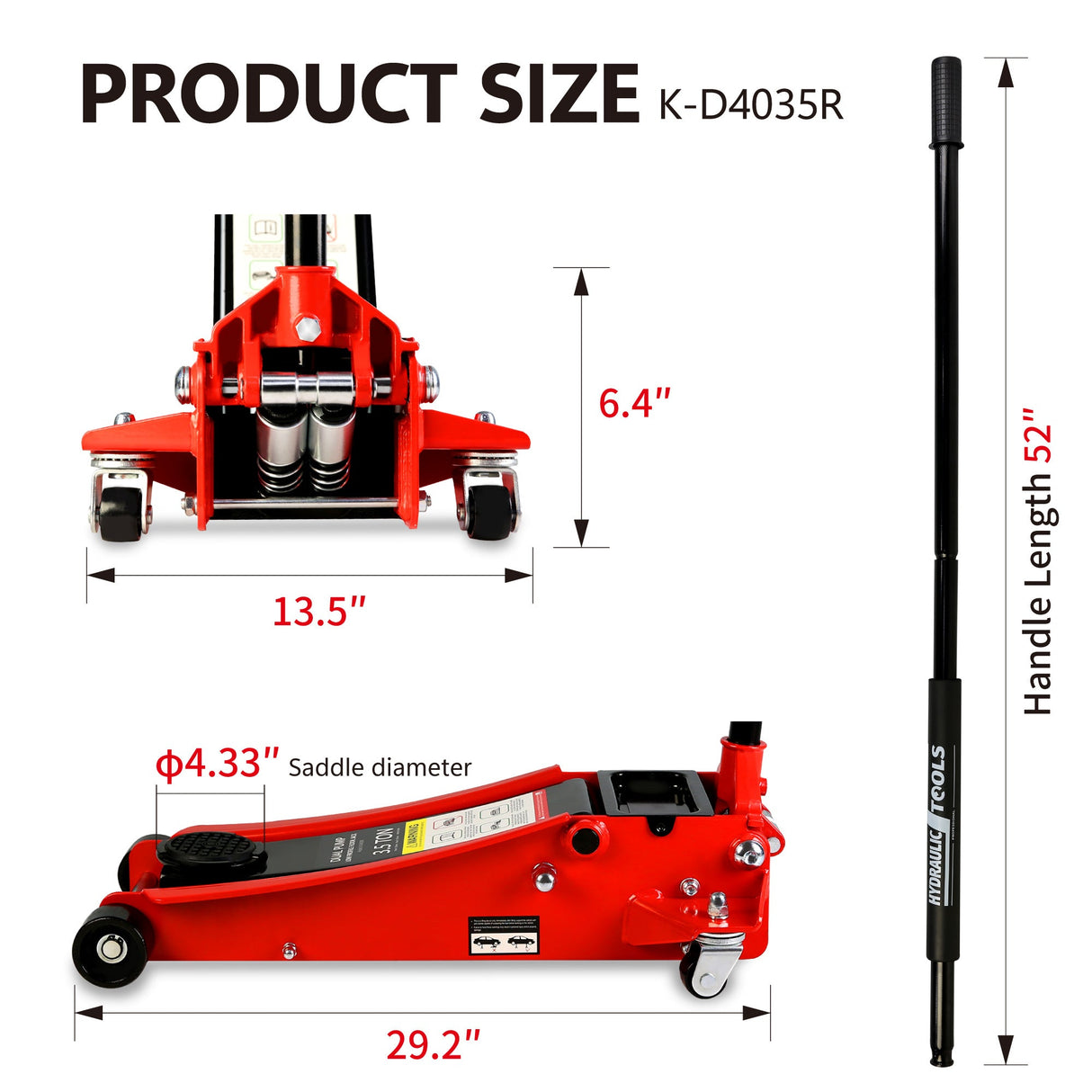 3.5 Ton Low Profile Heavy - Duty Steel Racing Floor Jack with Dual Piston Quick Lift Pump Lifting Range 4" - 21" - Fab Heavy Parts